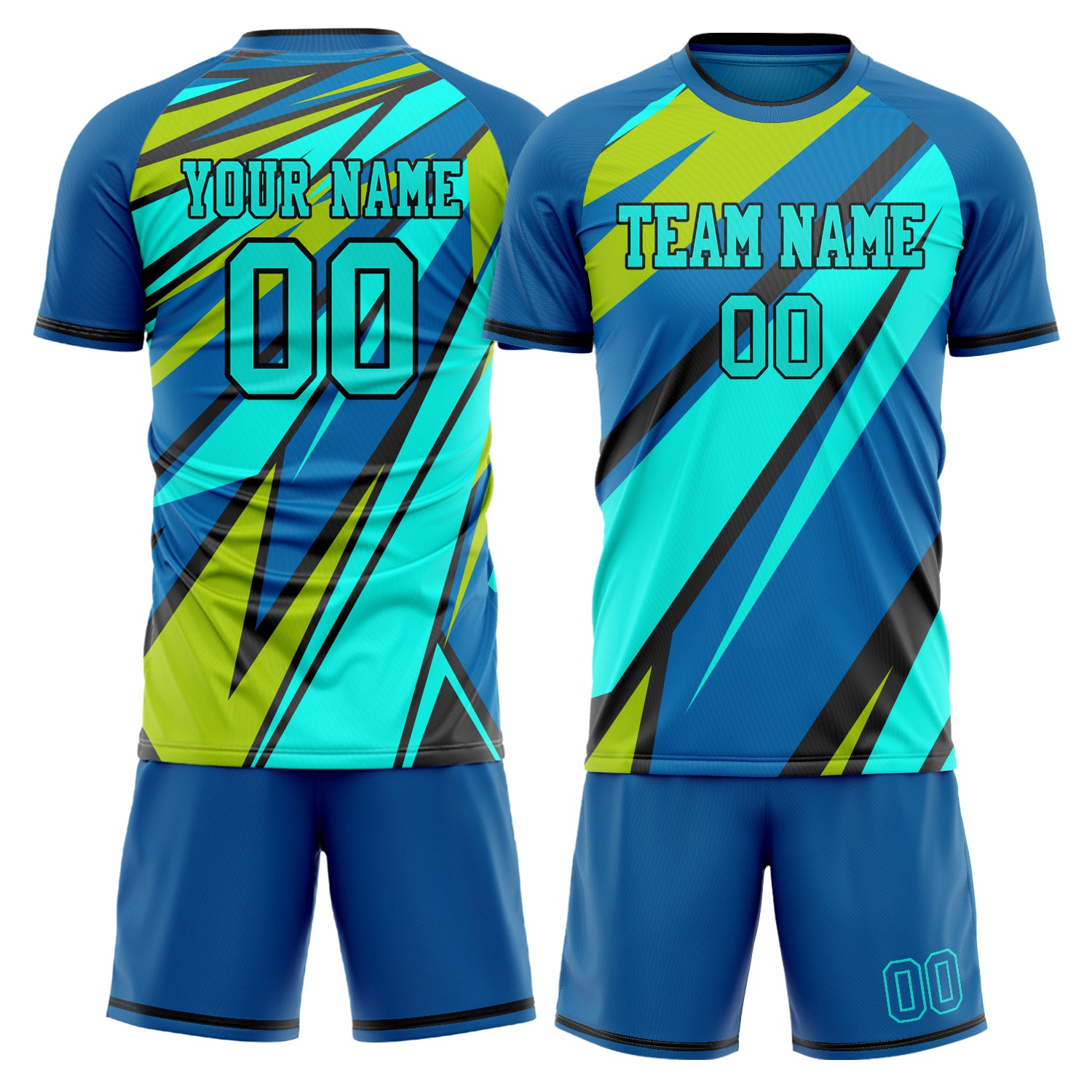 Custom Royal Teal GeometricalPattern Soccer Jersey