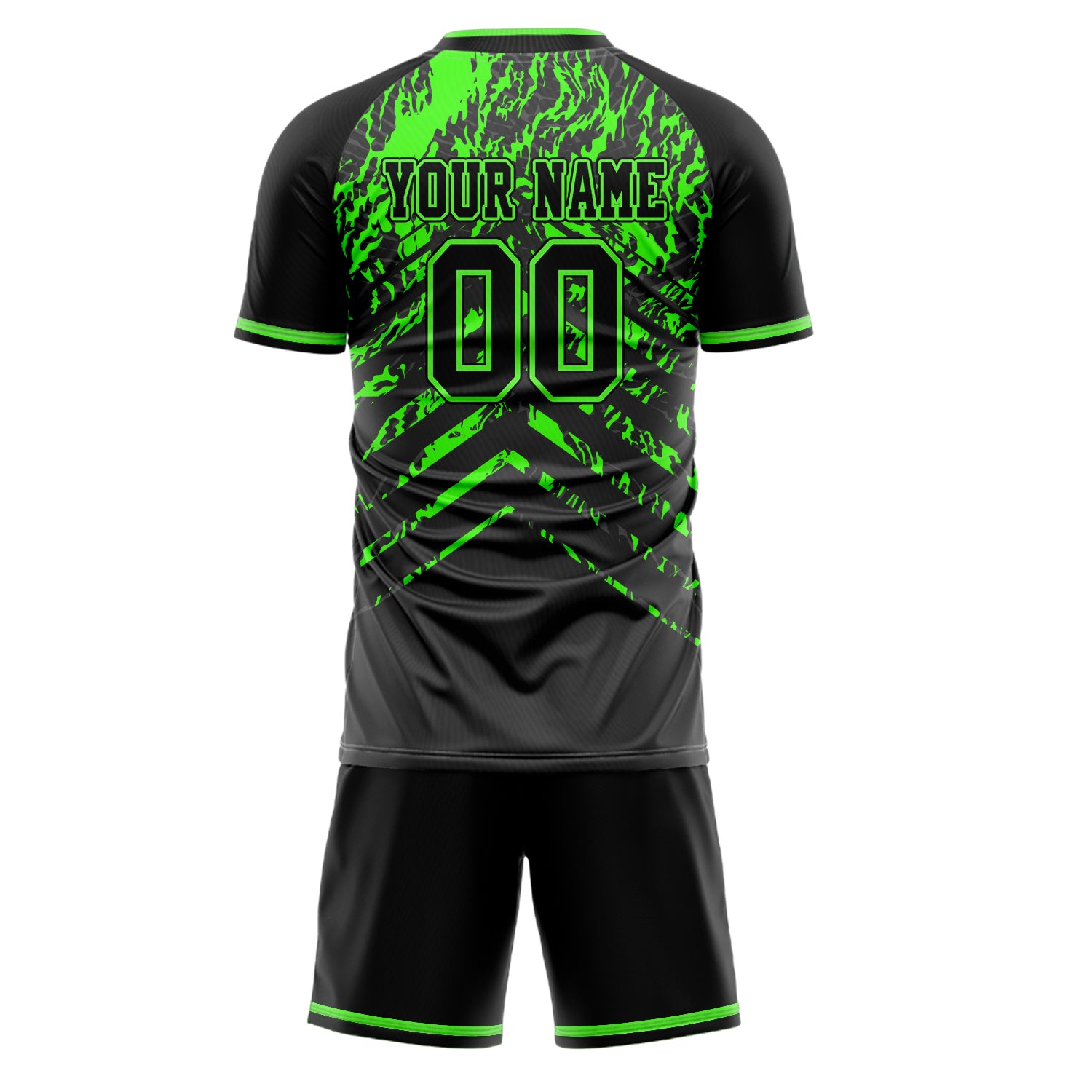 Custom Black Neon Green GeometricalPattern Soccer Jersey
