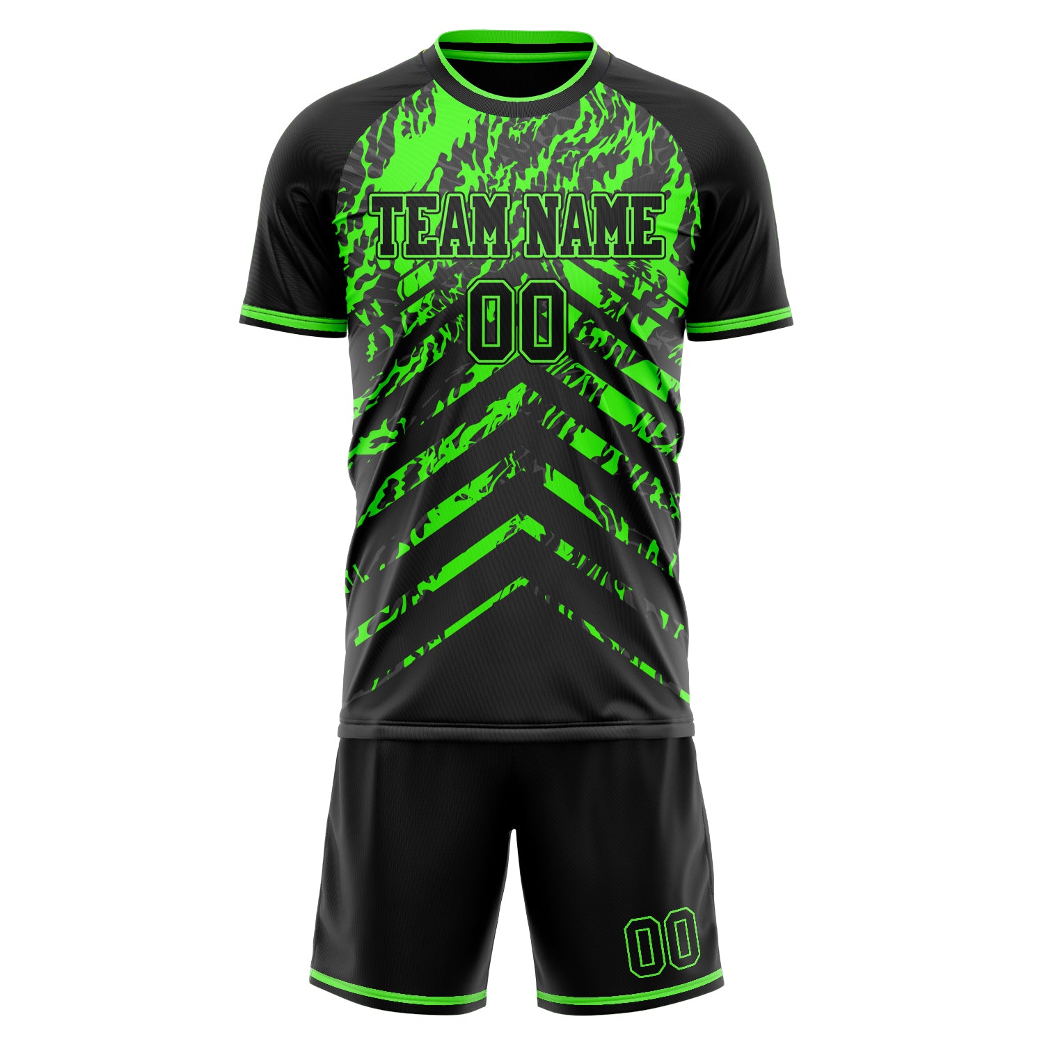 Custom Black Neon Green GeometricalPattern Soccer Jersey