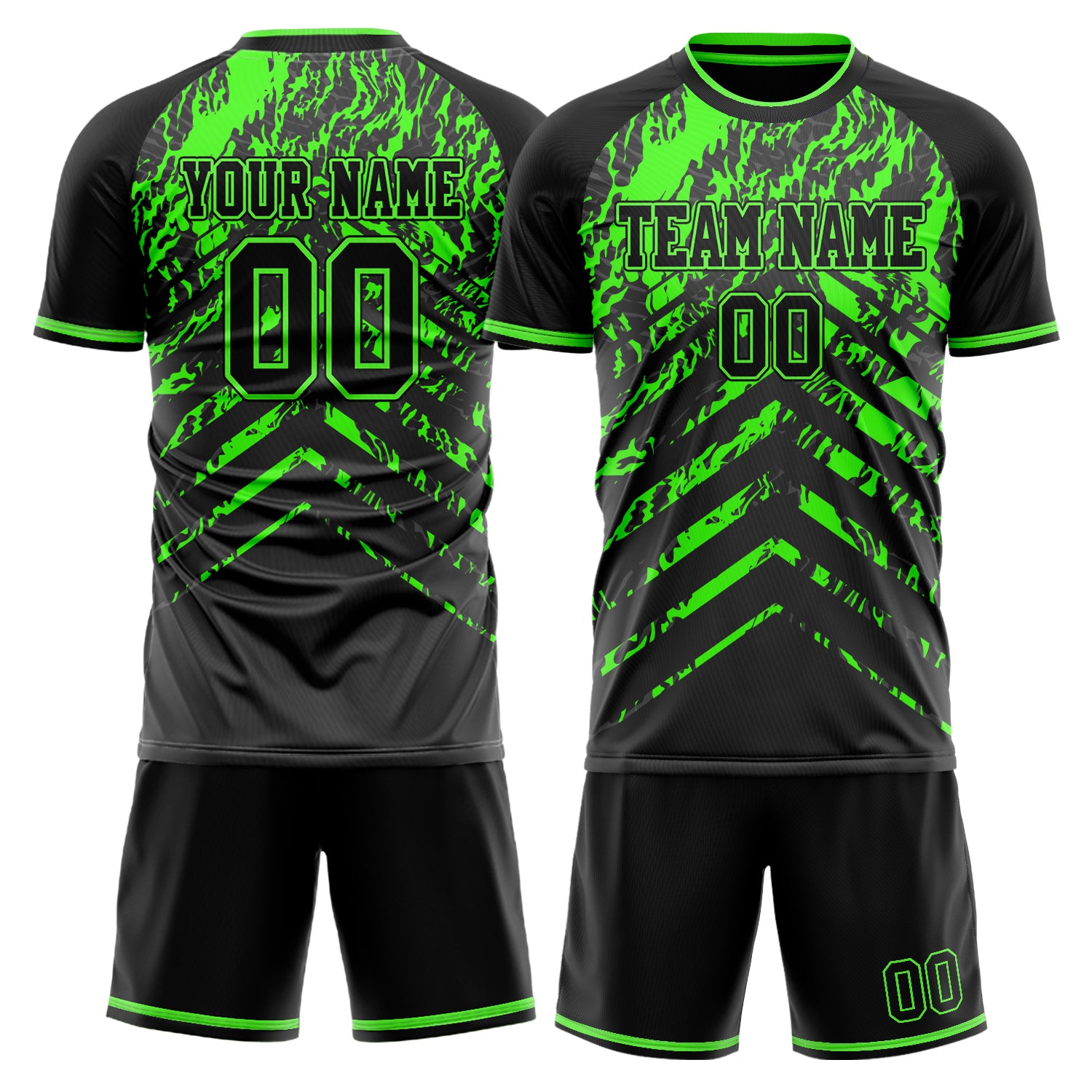 Custom Black Neon Green GeometricalPattern Soccer Jersey