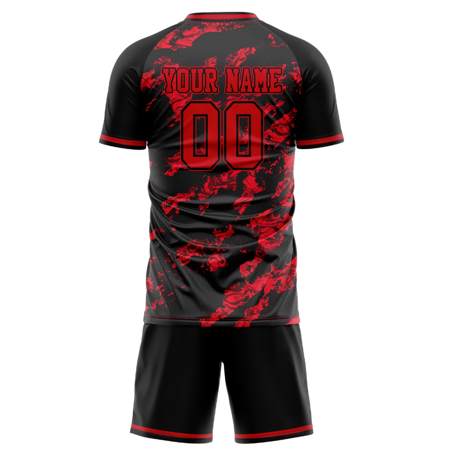 Custom Black Red GeometricalPattern Soccer Jersey