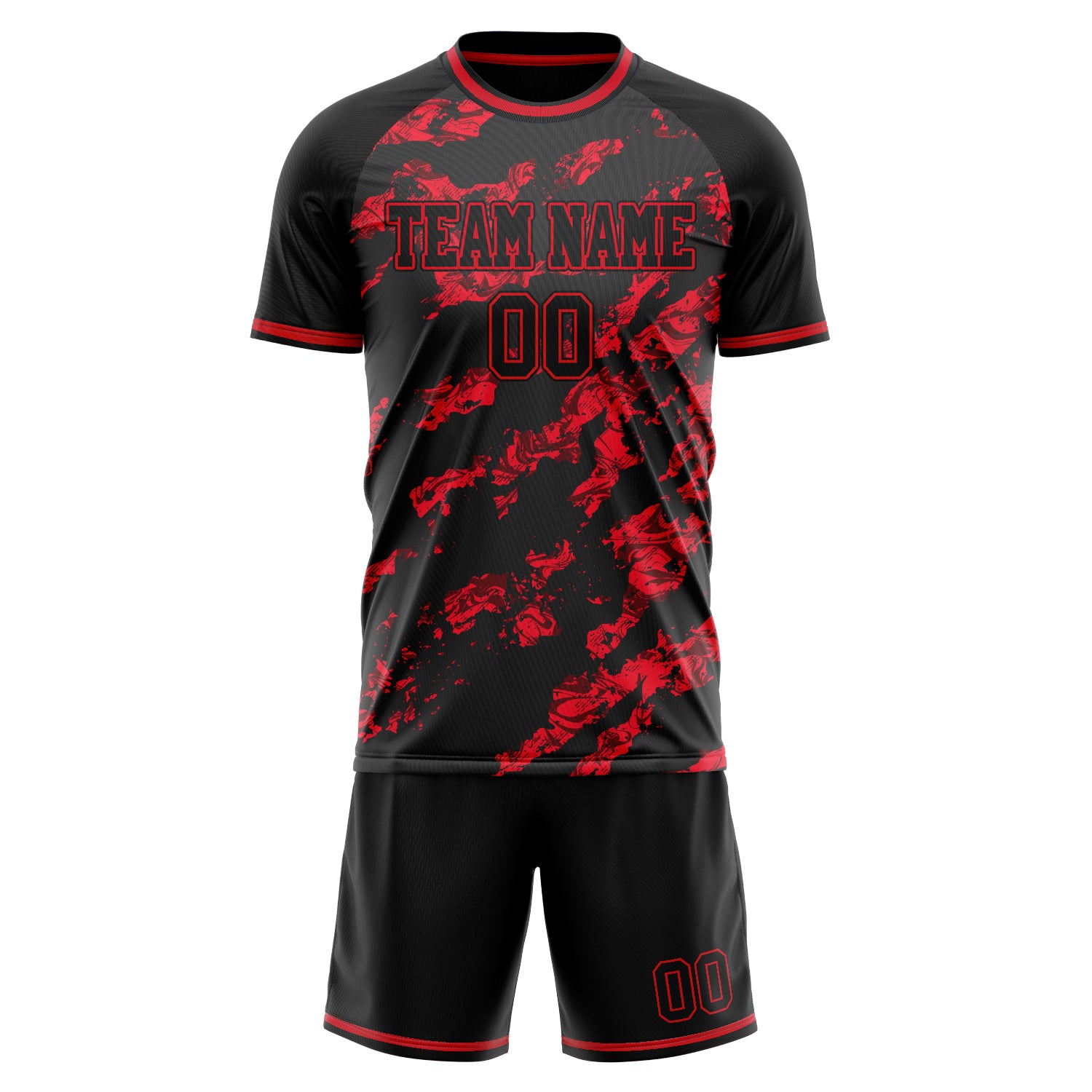 Custom Black Red GeometricalPattern Soccer Jersey