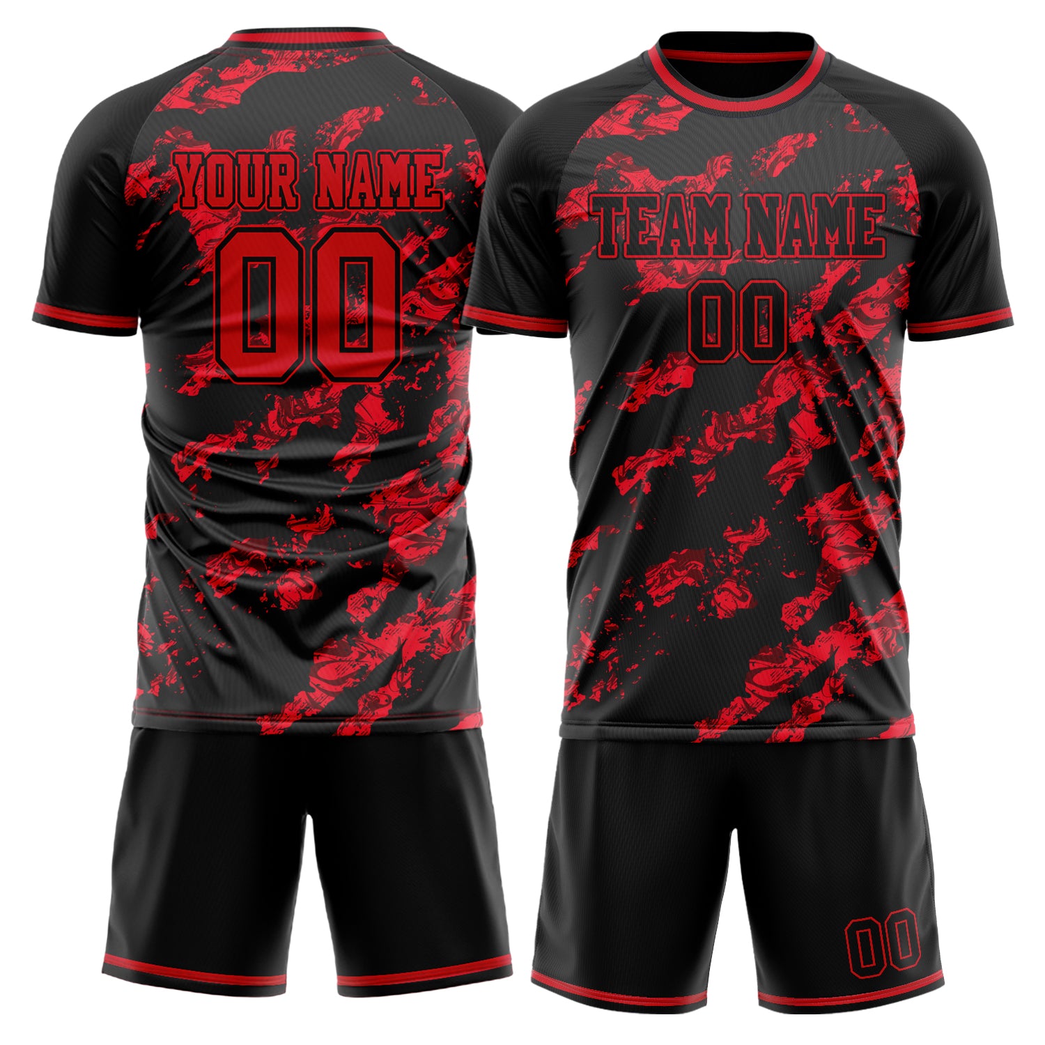 Custom Black Red GeometricalPattern Soccer Jersey