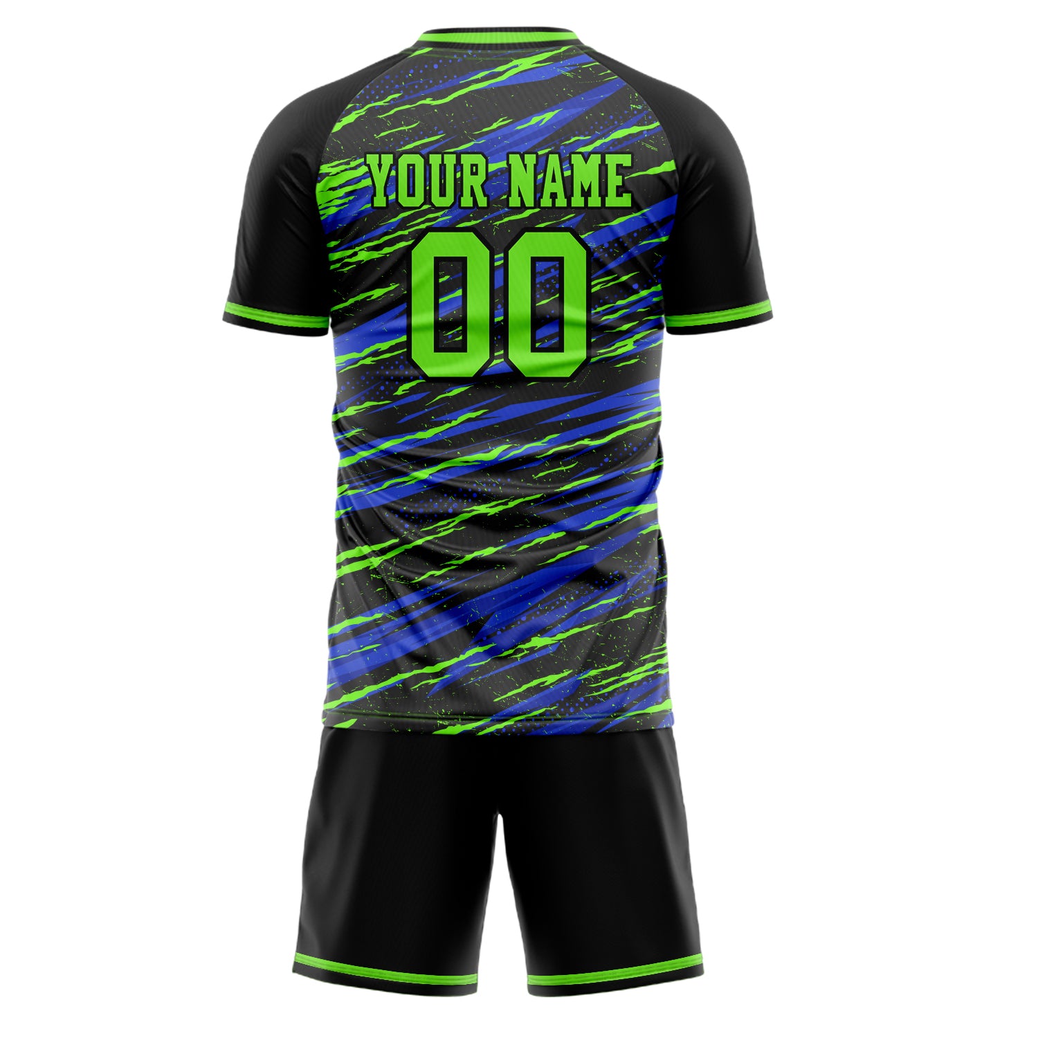 Custom Black Neon Green GeometricalPattern Soccer Jersey