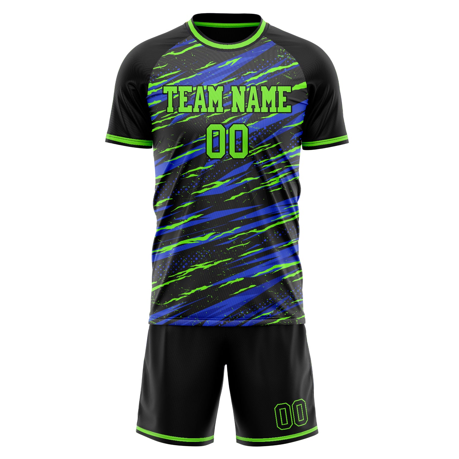 Custom Black Neon Green GeometricalPattern Soccer Jersey