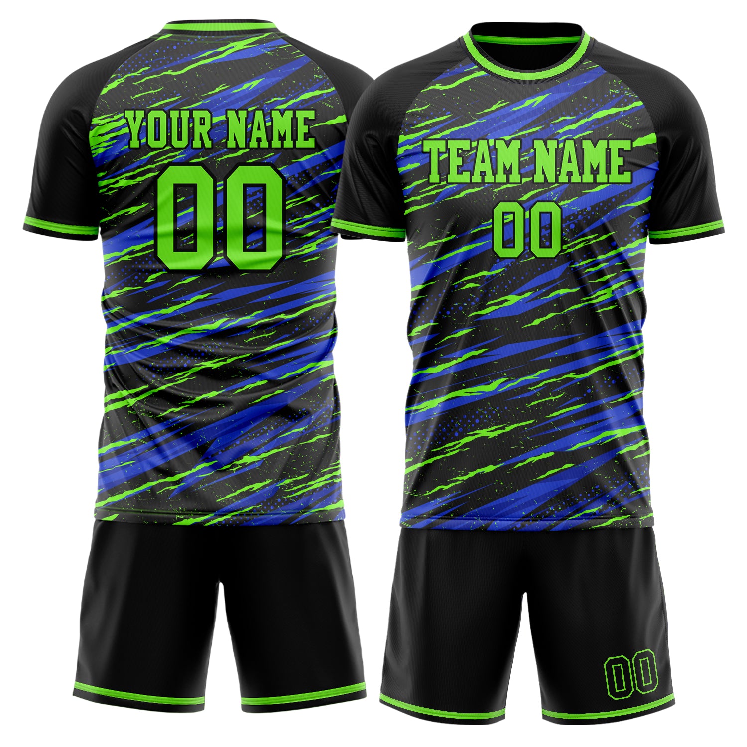 Custom Black Neon Green GeometricalPattern Soccer Jersey