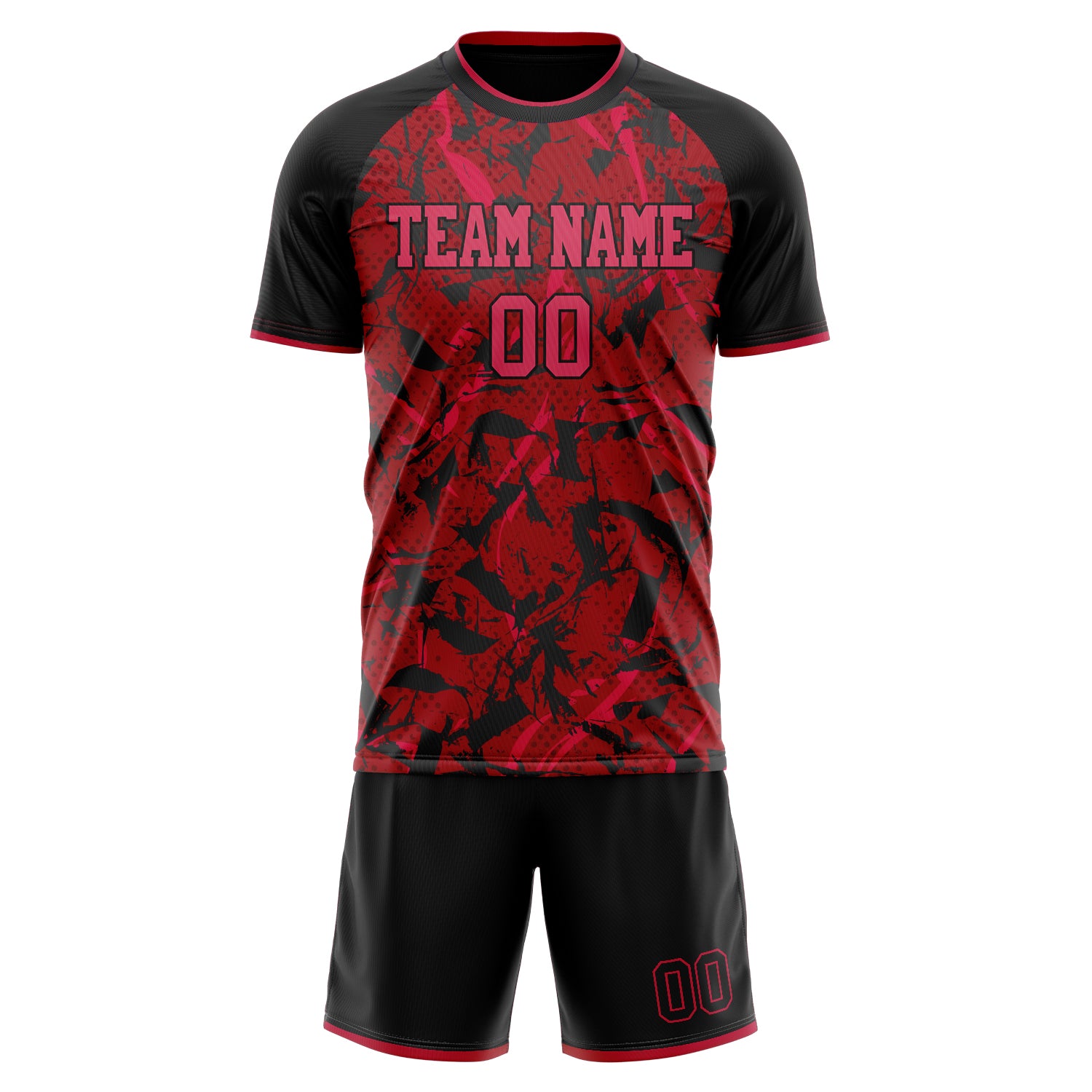 Custom Red Black GeometricalPattern Soccer Jersey