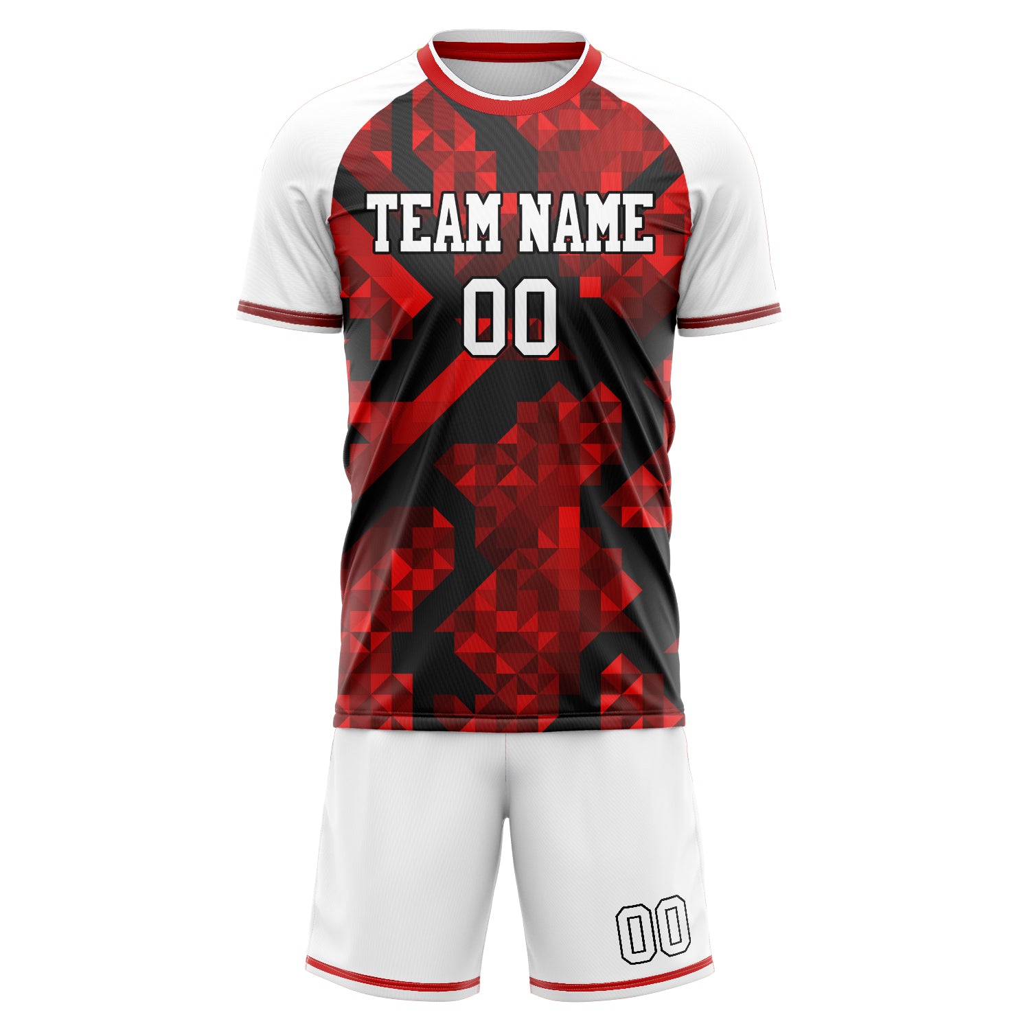 Custom Red White GeometricalPattern Soccer Jersey