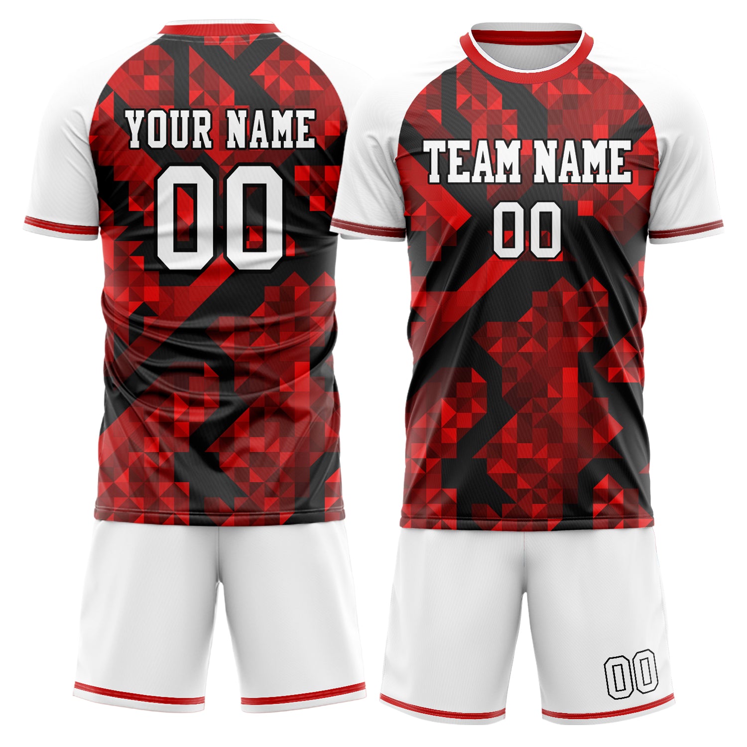 Custom Red White GeometricalPattern Soccer Jersey