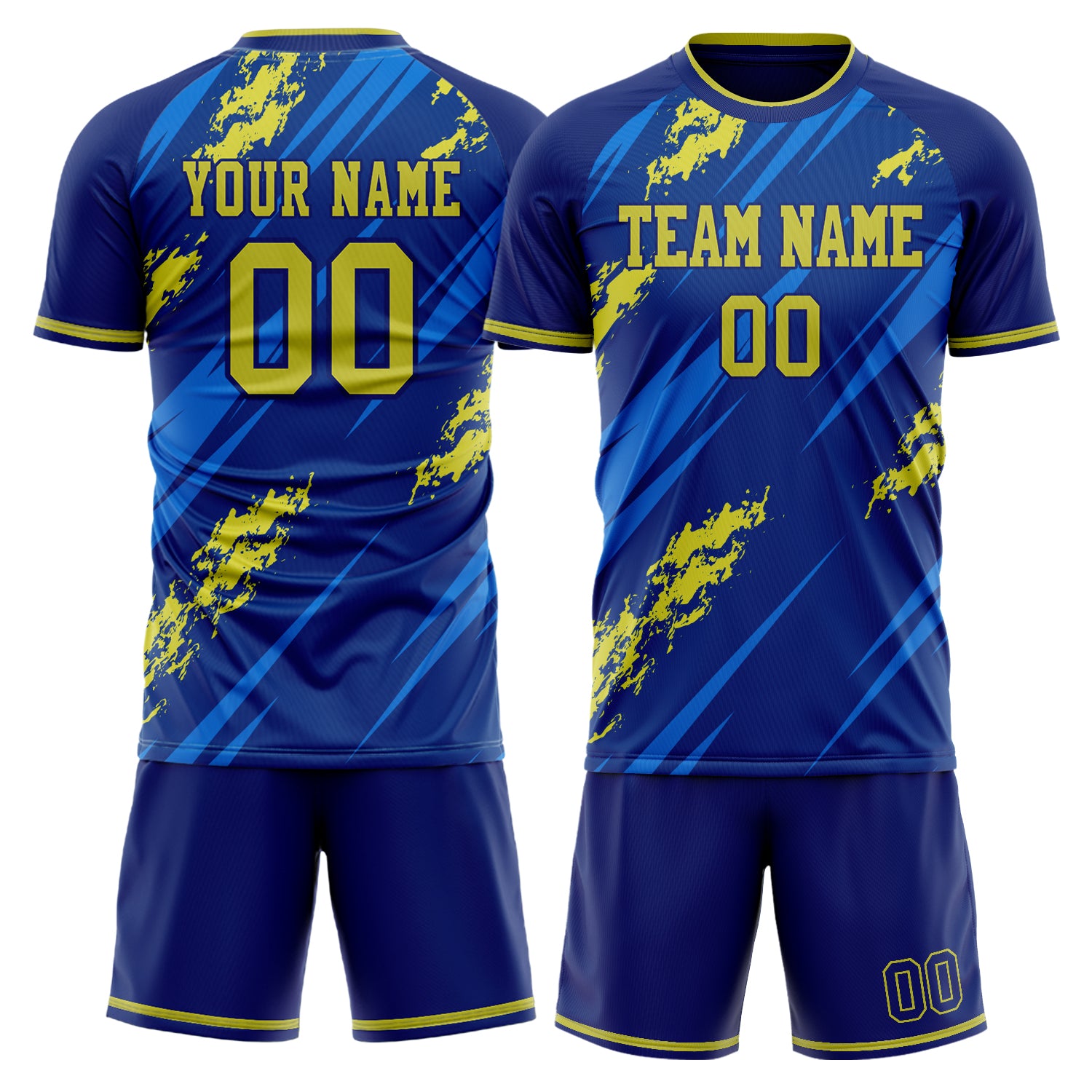 Custom Royal Yellow GeometricalPattern Soccer Jersey