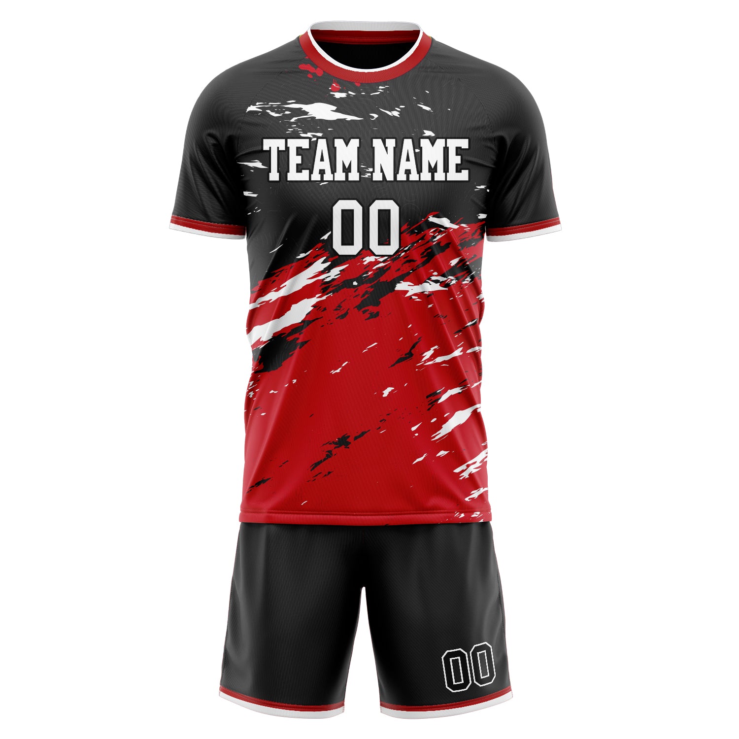 Custom Red Black GeometricalPattern Soccer Jersey