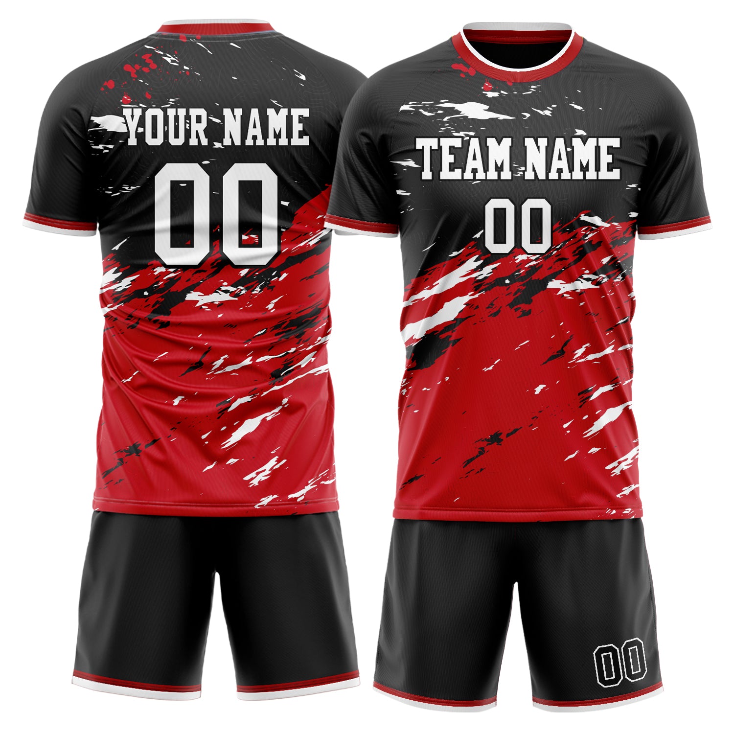Custom Red Black GeometricalPattern Soccer Jersey