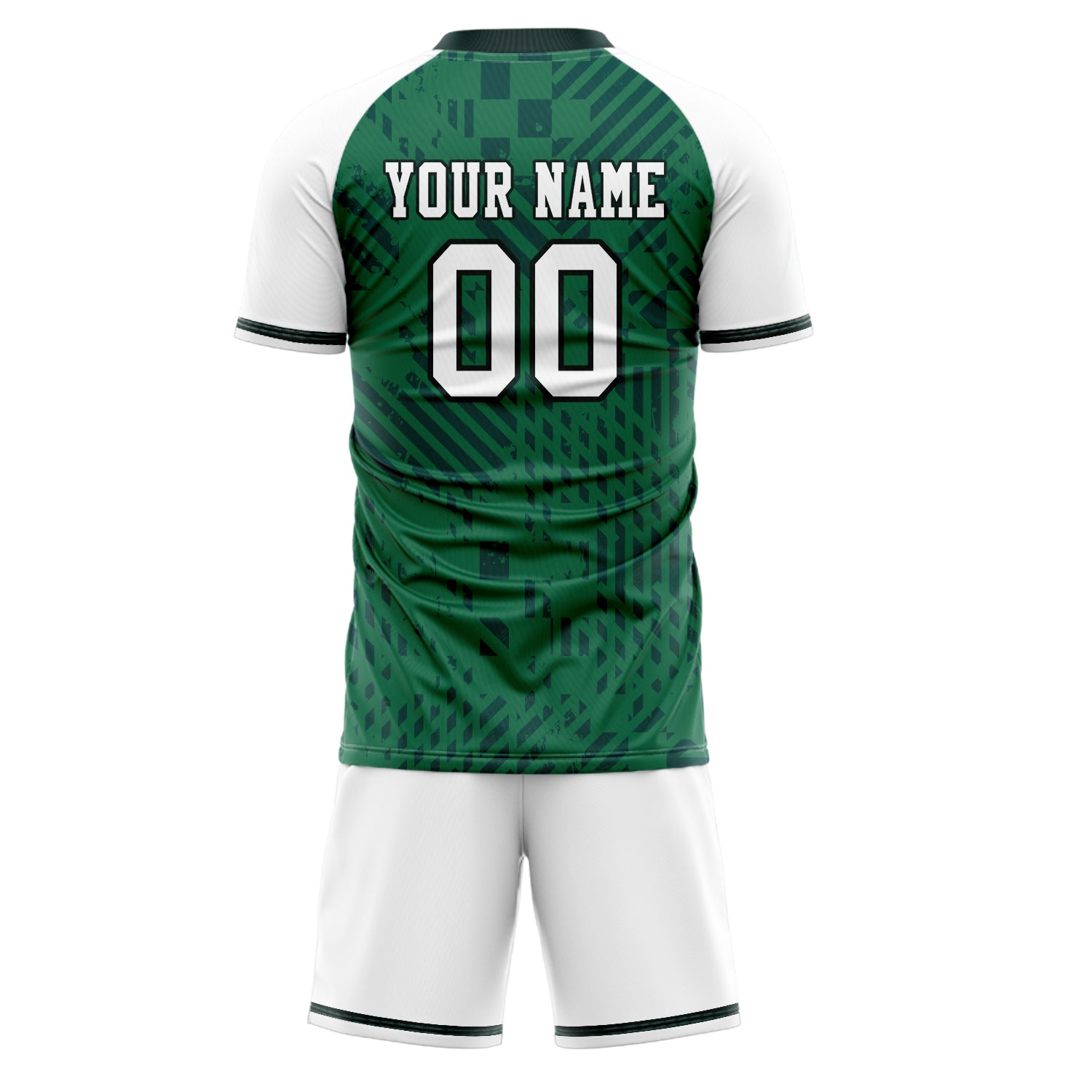 Custom Kelly Green White GeometricalPattern Soccer Jersey
