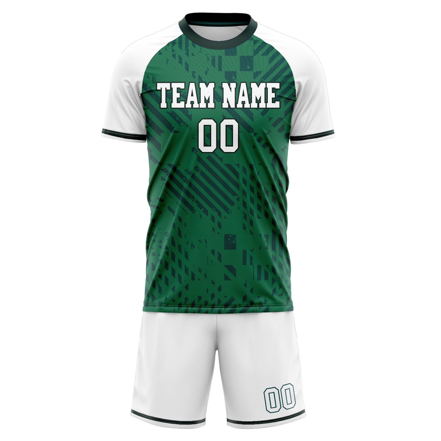 Custom Kelly Green White GeometricalPattern Soccer Jersey