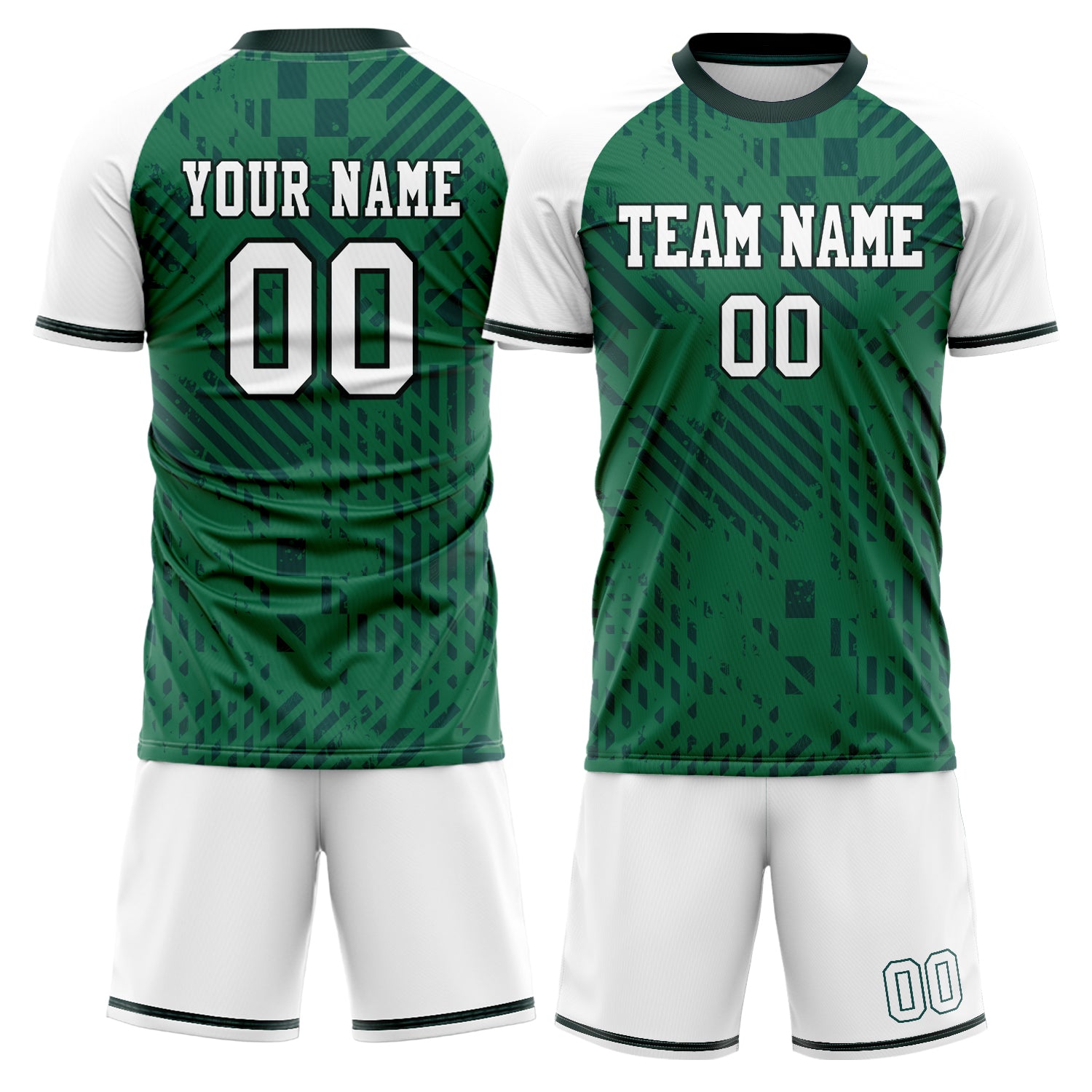 Custom Kelly Green White GeometricalPattern Soccer Jersey