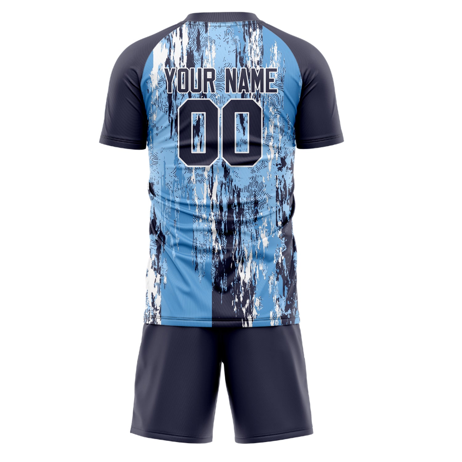 Custom Light Blue Navy GeometricalPattern Soccer Jersey
