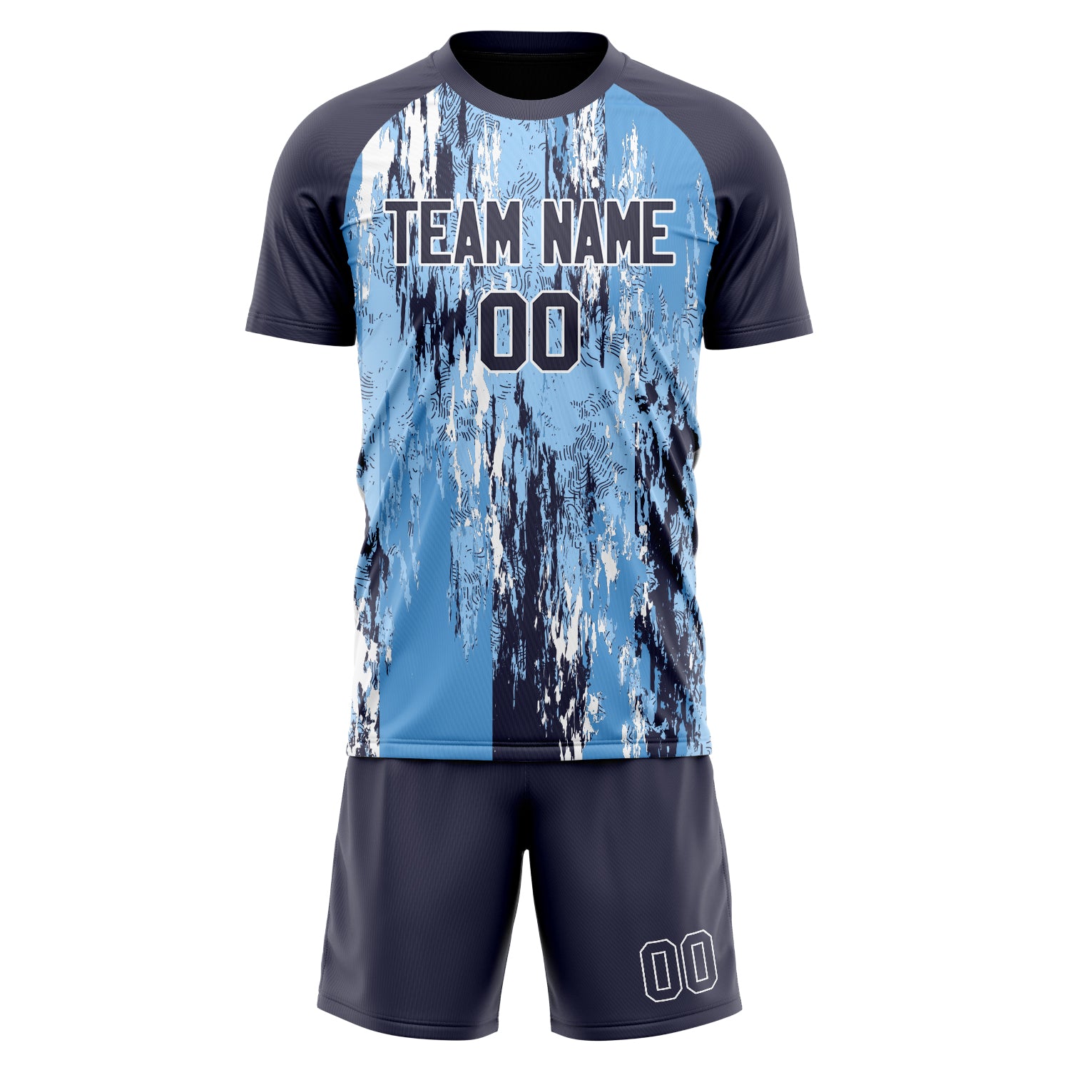 Custom Light Blue Navy GeometricalPattern Soccer Jersey
