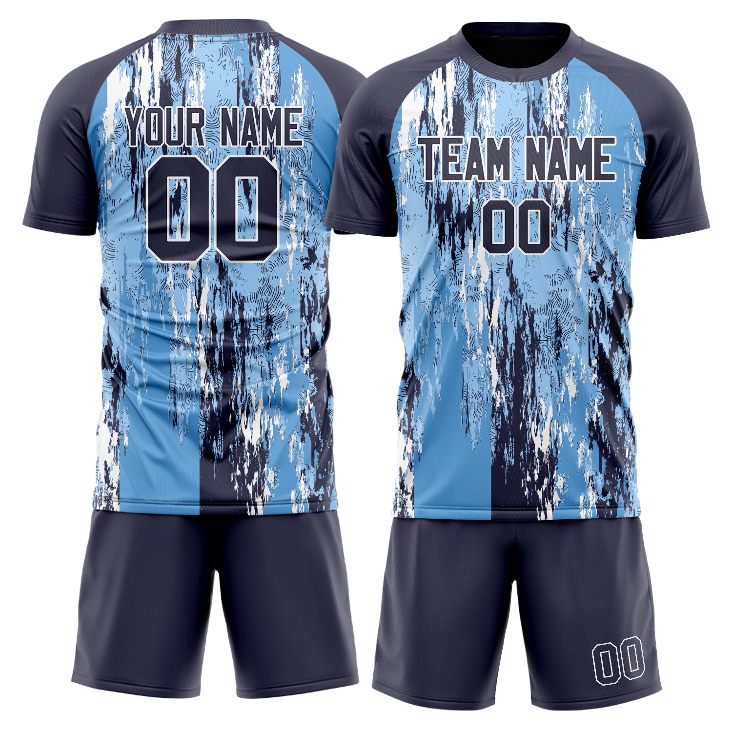 Custom Light Blue Navy GeometricalPattern Soccer Jersey