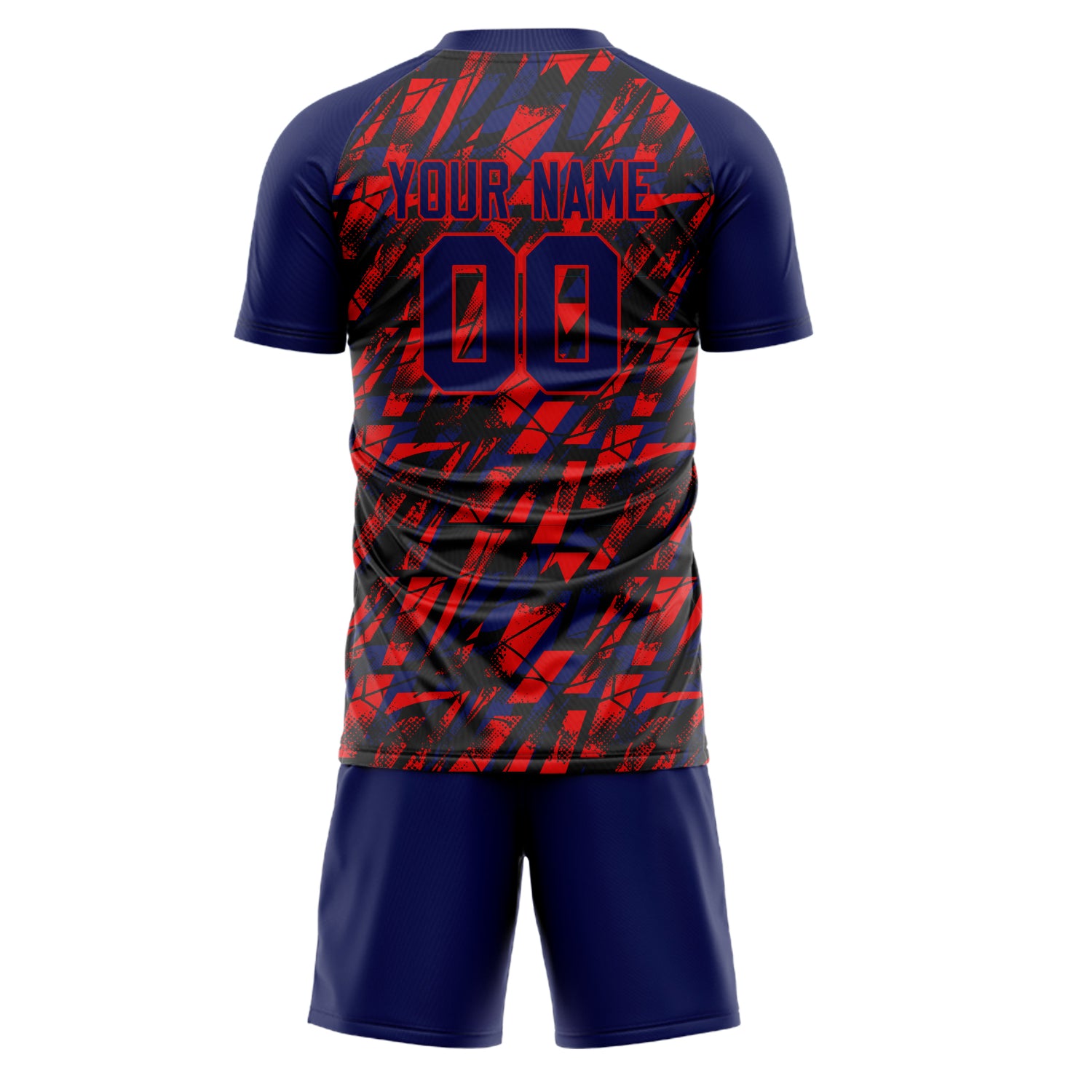 Custom Navy Red GeometricalPattern Soccer Jersey