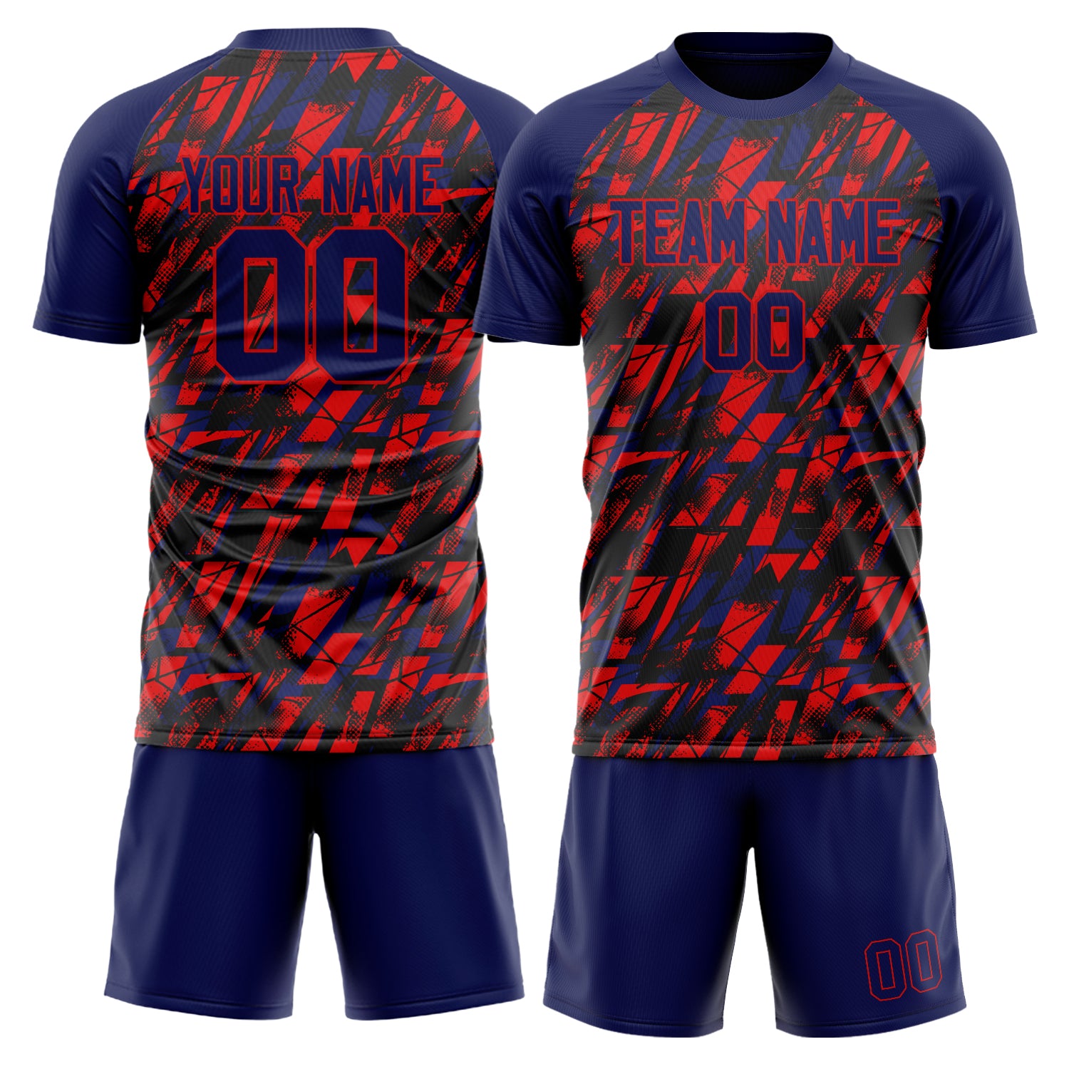 Custom Navy Red GeometricalPattern Soccer Jersey