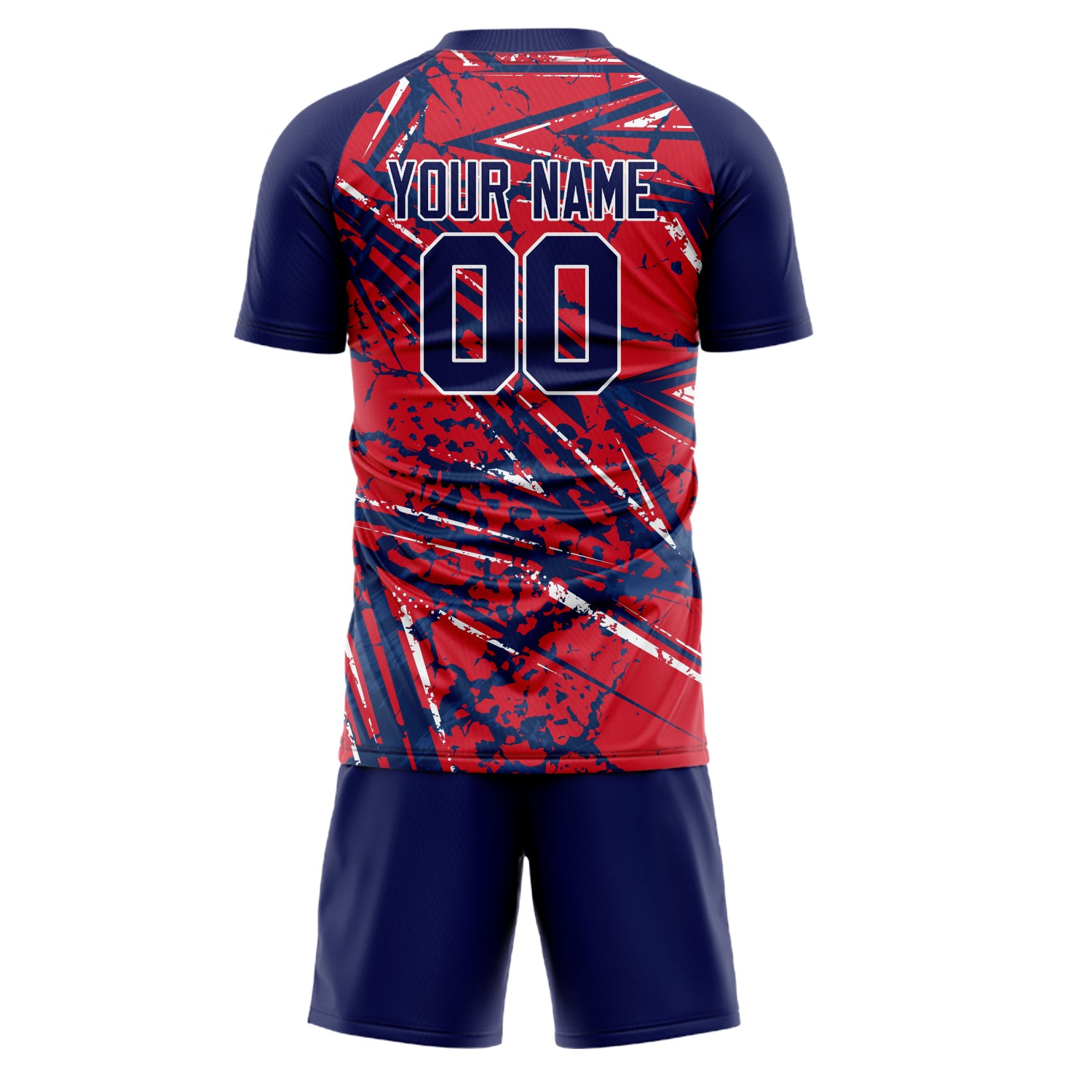 Custom Red Navy GeometricalPattern Soccer Jersey