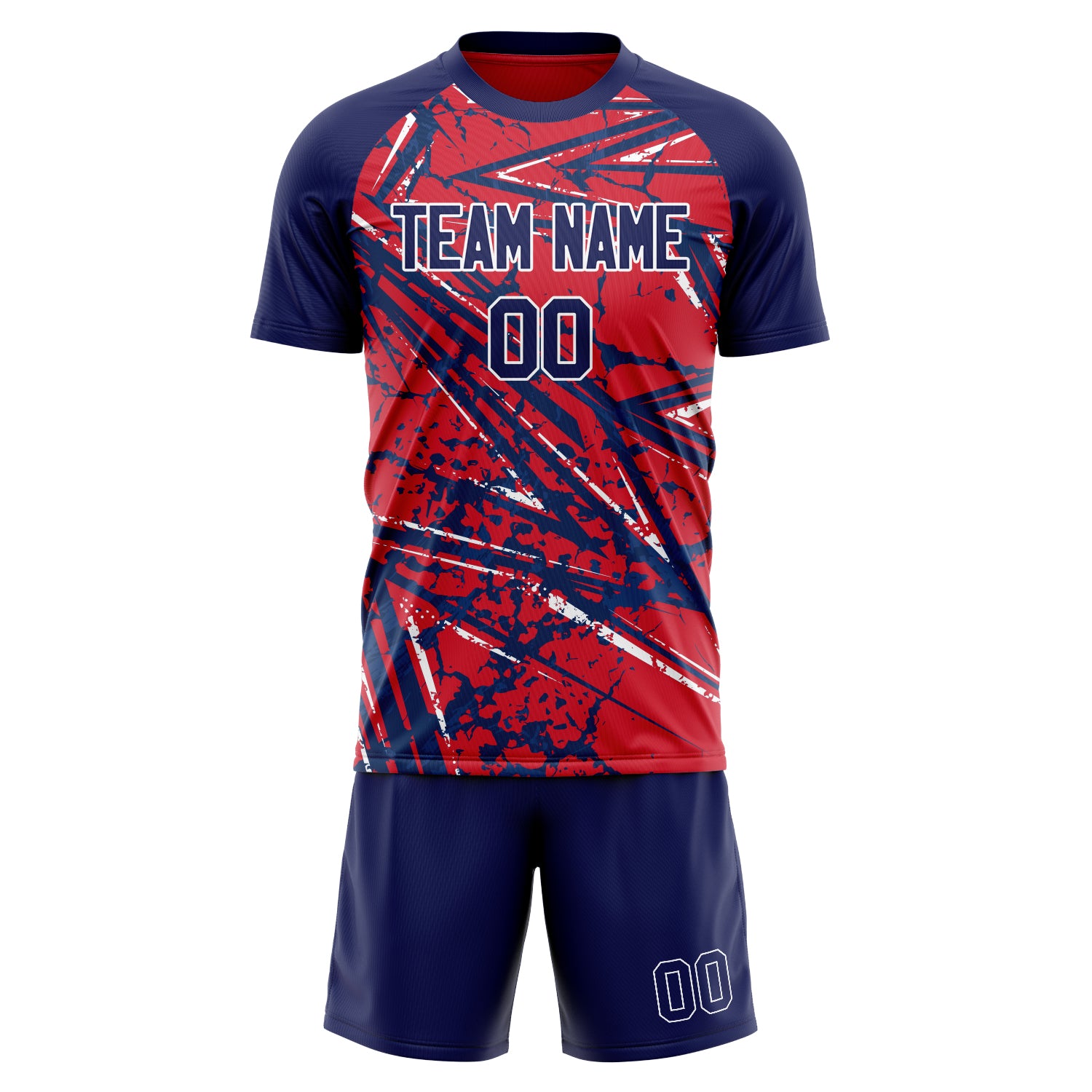 Custom Red Navy GeometricalPattern Soccer Jersey