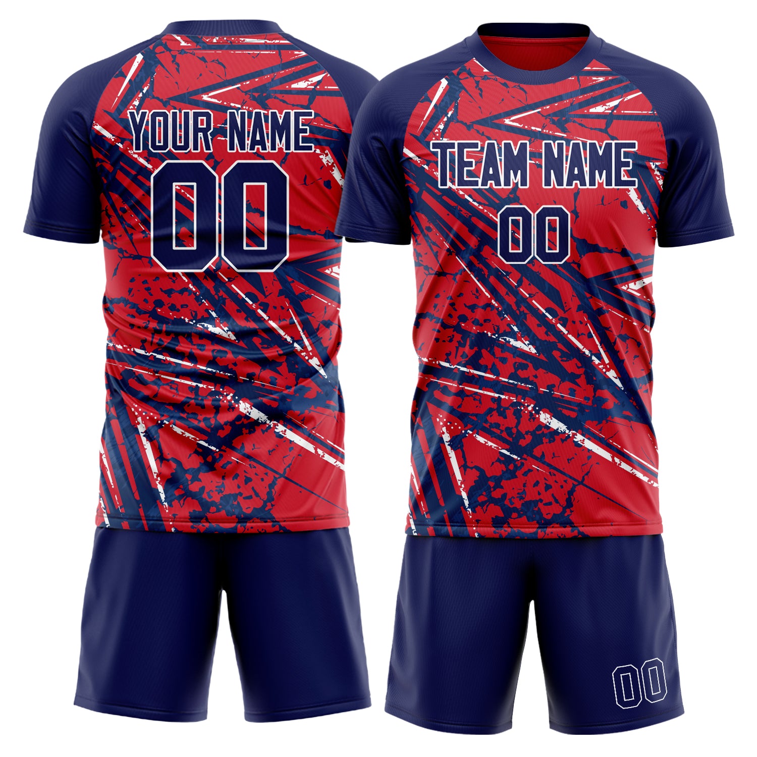 Custom Red Navy GeometricalPattern Soccer Jersey