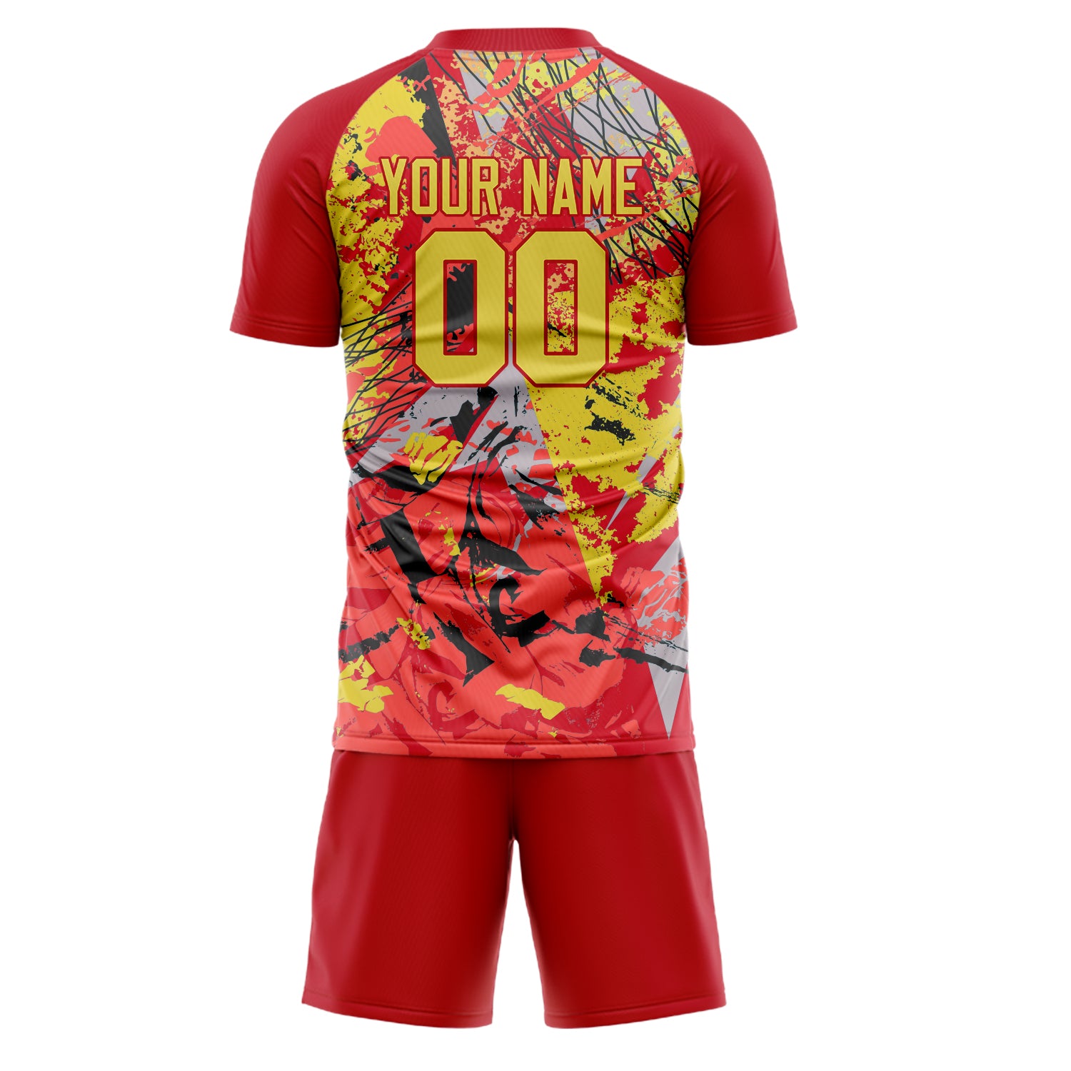 Custom Red Gold GeometricalPattern Soccer Jersey