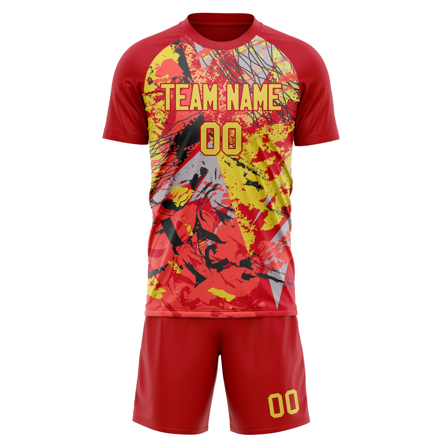 Custom Red Gold GeometricalPattern Soccer Jersey