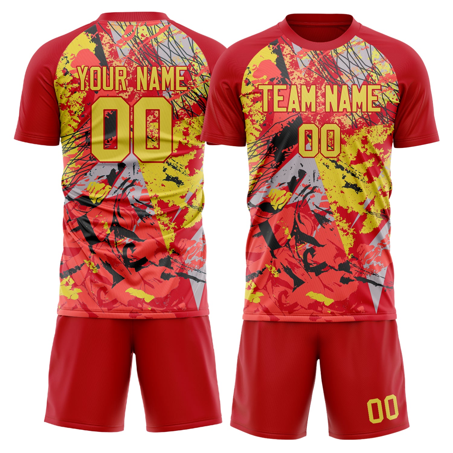 Custom Red Gold GeometricalPattern Soccer Jersey