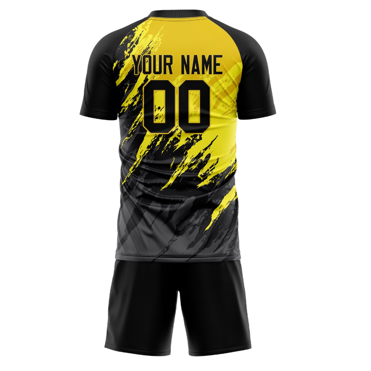 Custom Black Yellow GeometricalPattern Soccer Jersey