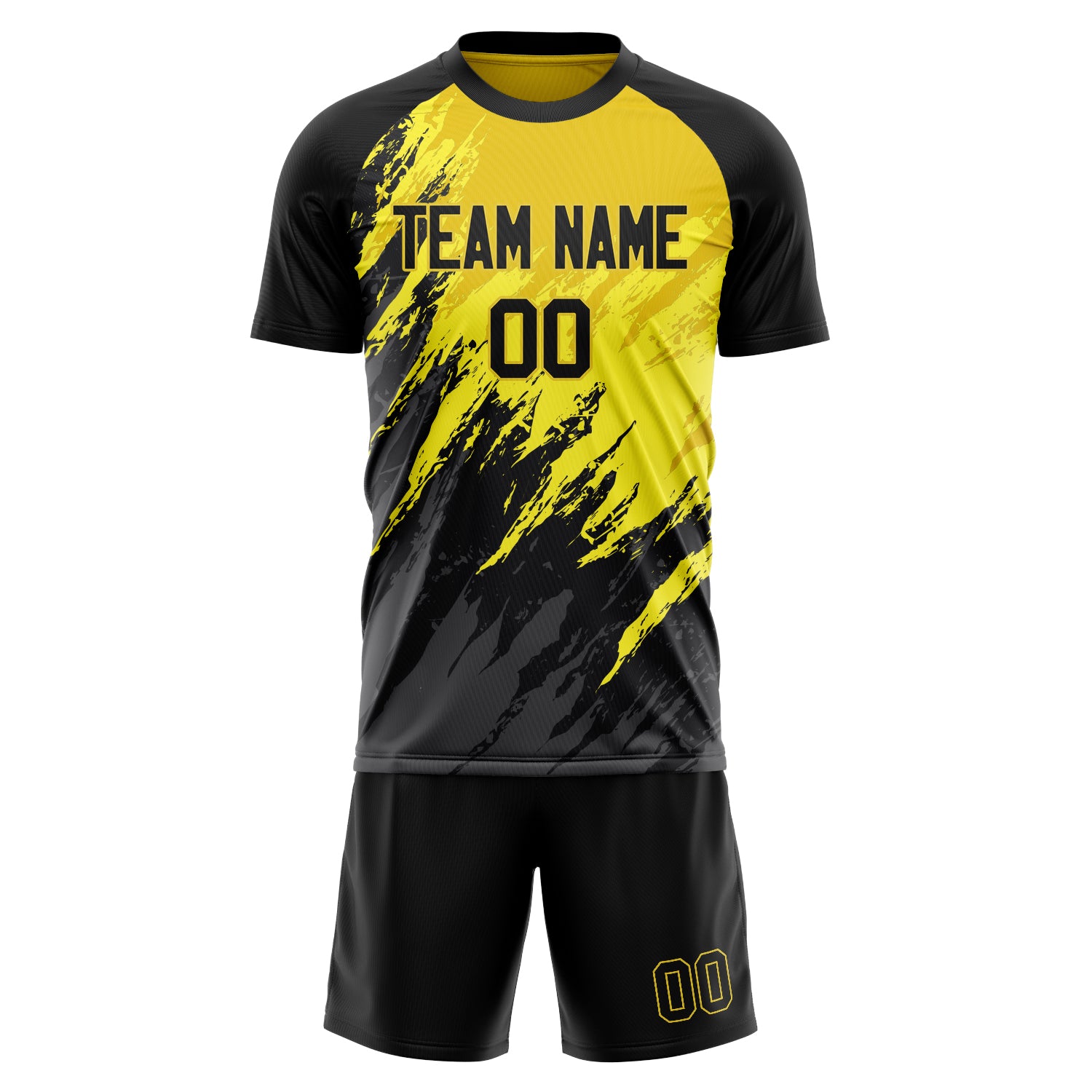 Custom Black Yellow GeometricalPattern Soccer Jersey