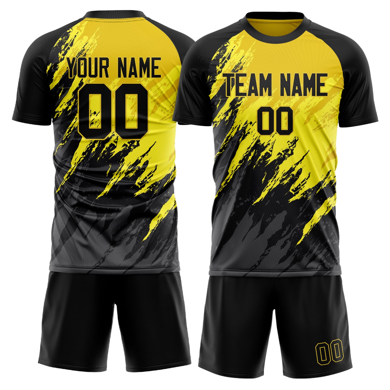Custom Black Yellow GeometricalPattern Soccer Jersey