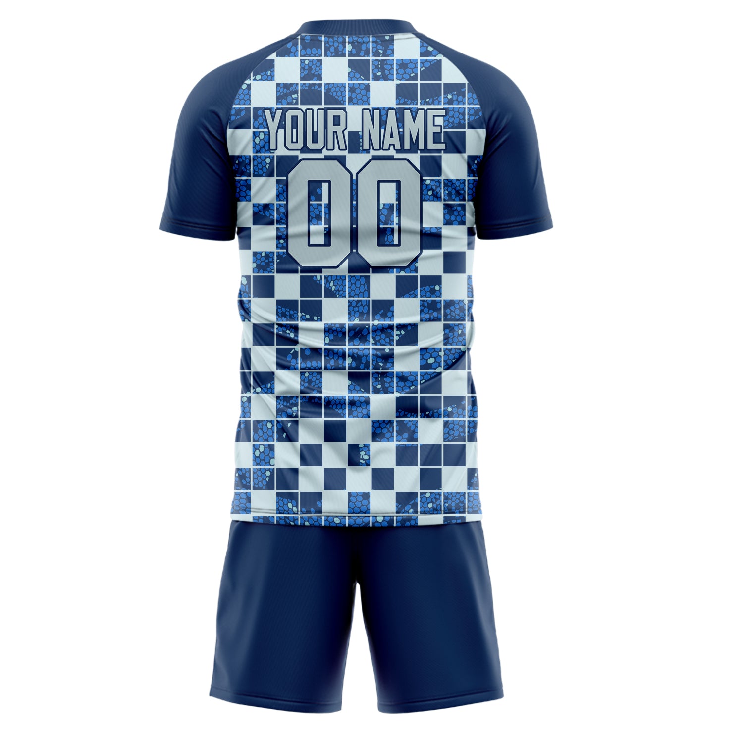 Custom Navy Gray GeometricalPattern Soccer Jersey
