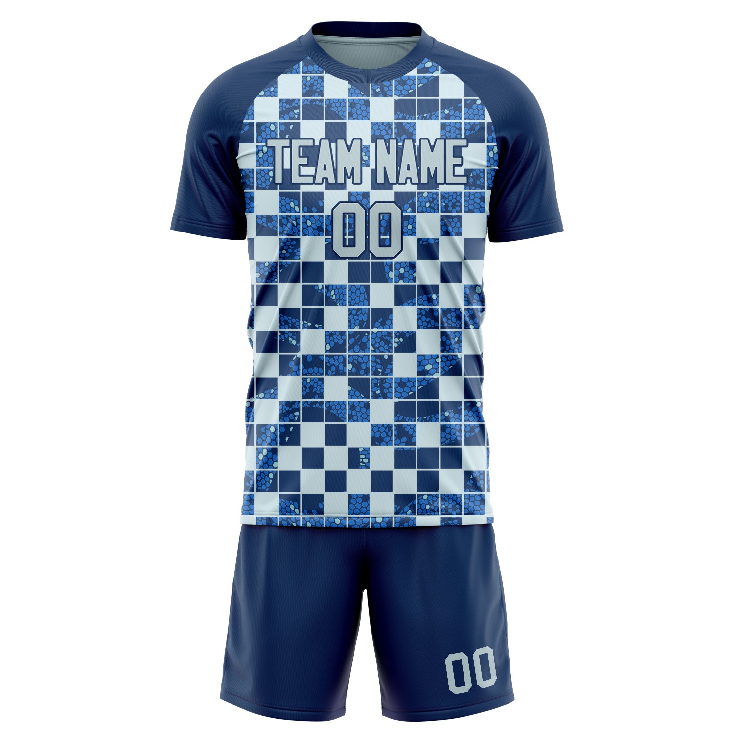 Custom Navy Gray GeometricalPattern Soccer Jersey