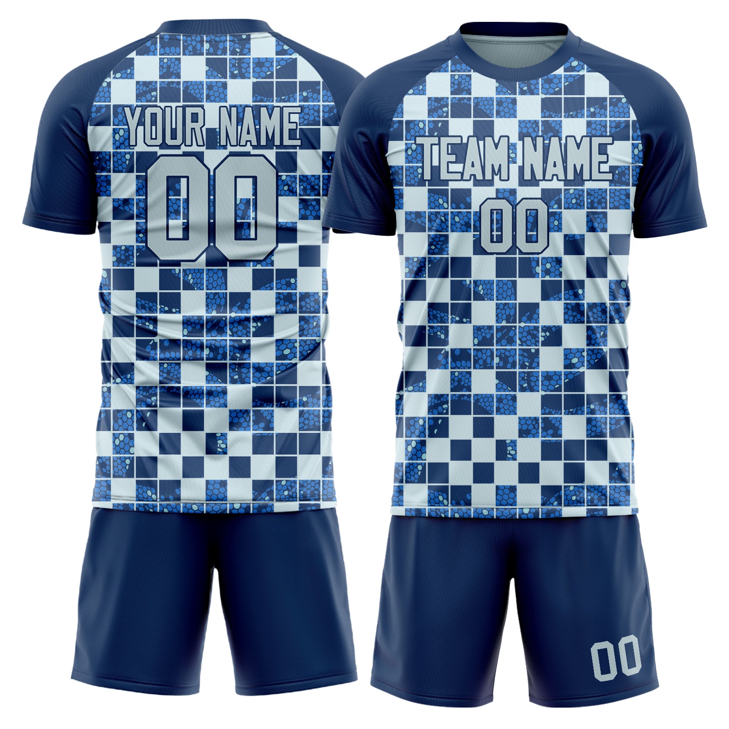 Custom Navy Gray GeometricalPattern Soccer Jersey