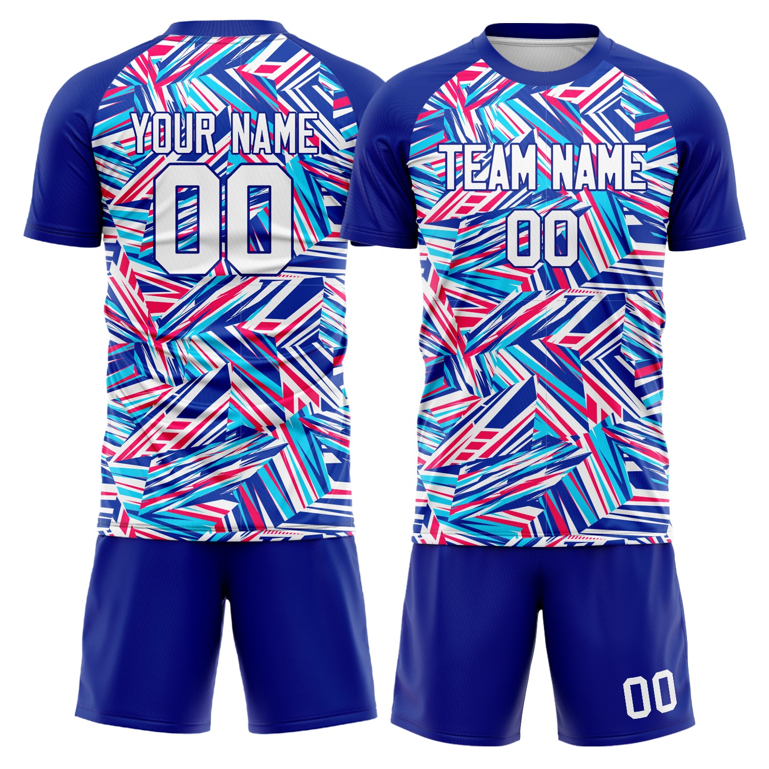 Custom Royal White GeometricalPattern Soccer Jersey