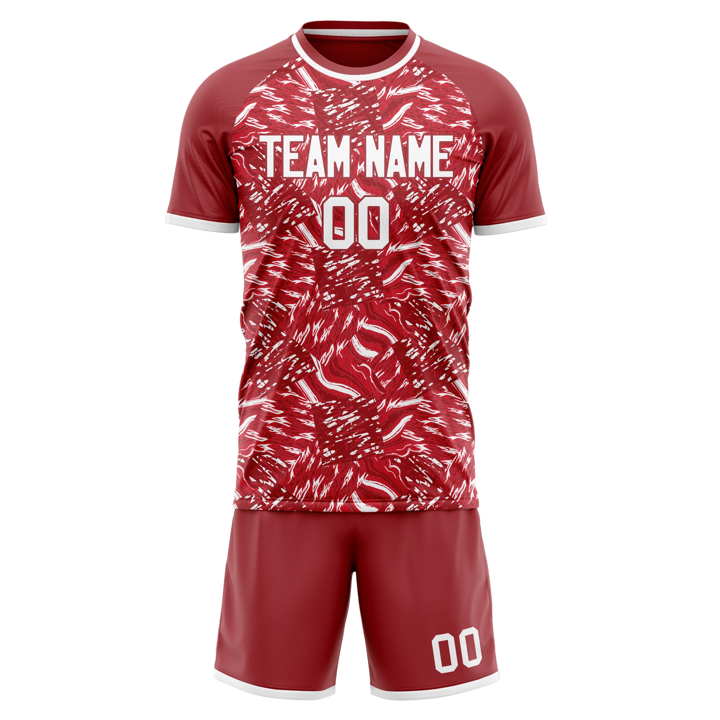 Custom Red White GeometricalPattern Soccer Jersey