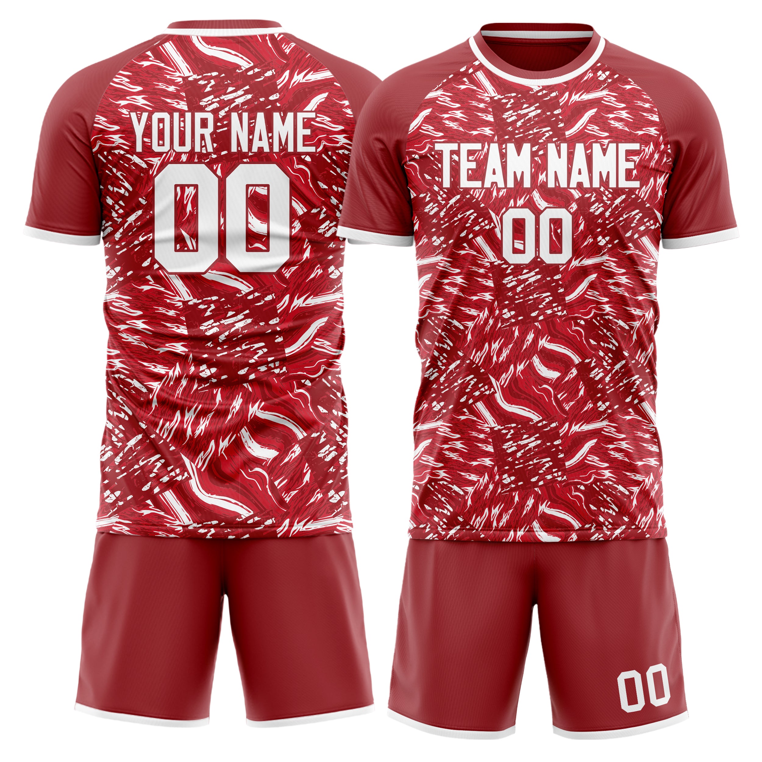 Custom Red White GeometricalPattern Soccer Jersey