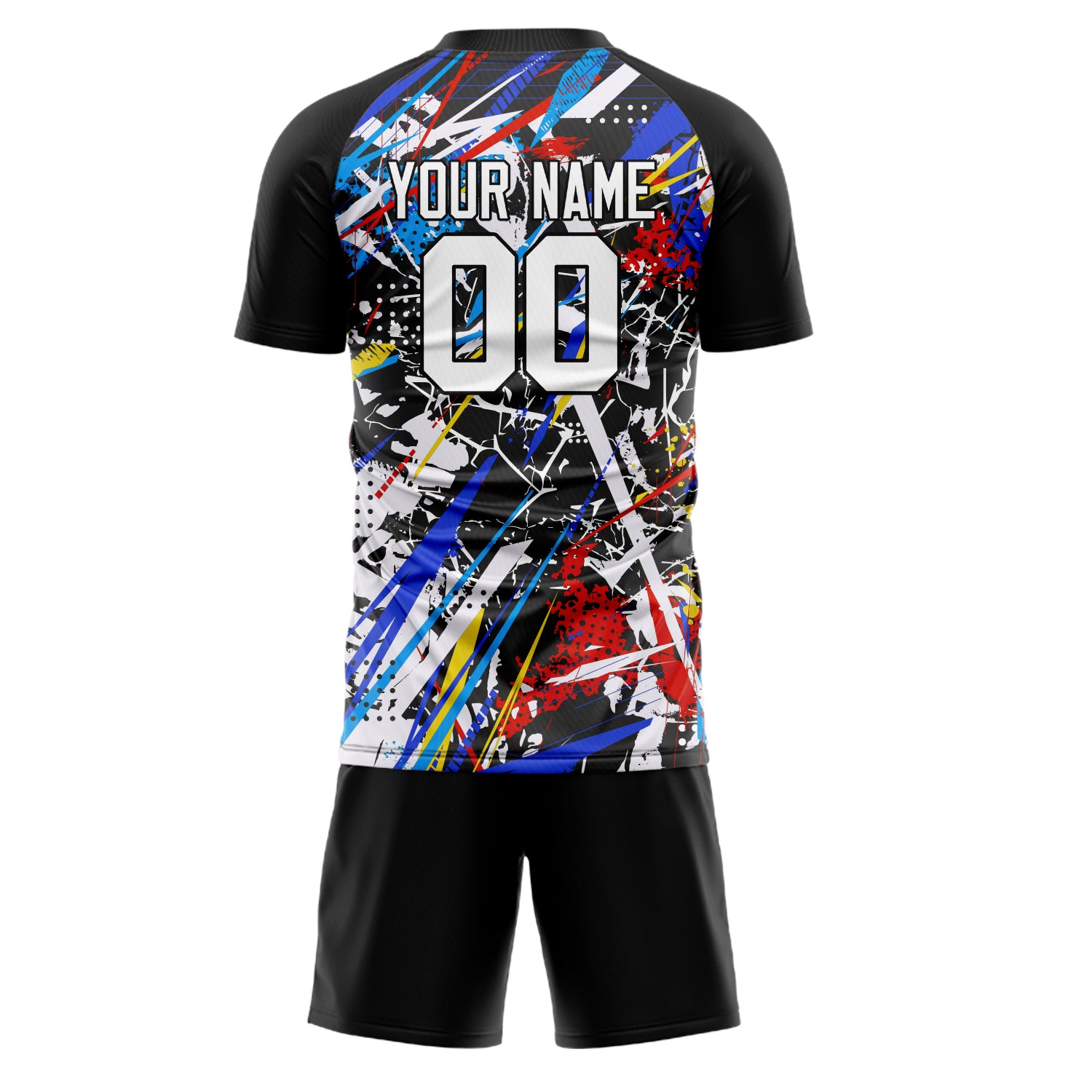 Custom Black White GeometricalPattern Soccer Jersey
