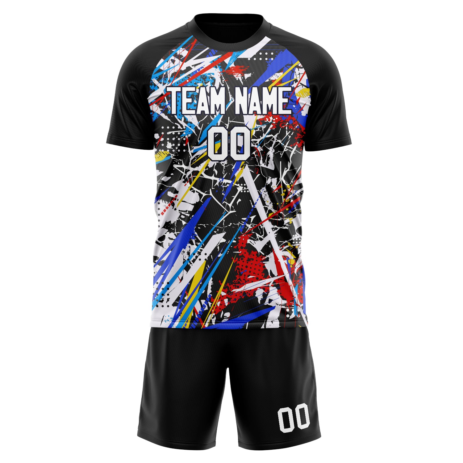 Custom Black White GeometricalPattern Soccer Jersey