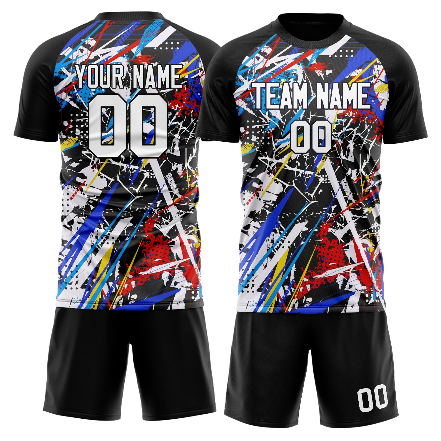 Custom Black White GeometricalPattern Soccer Jersey