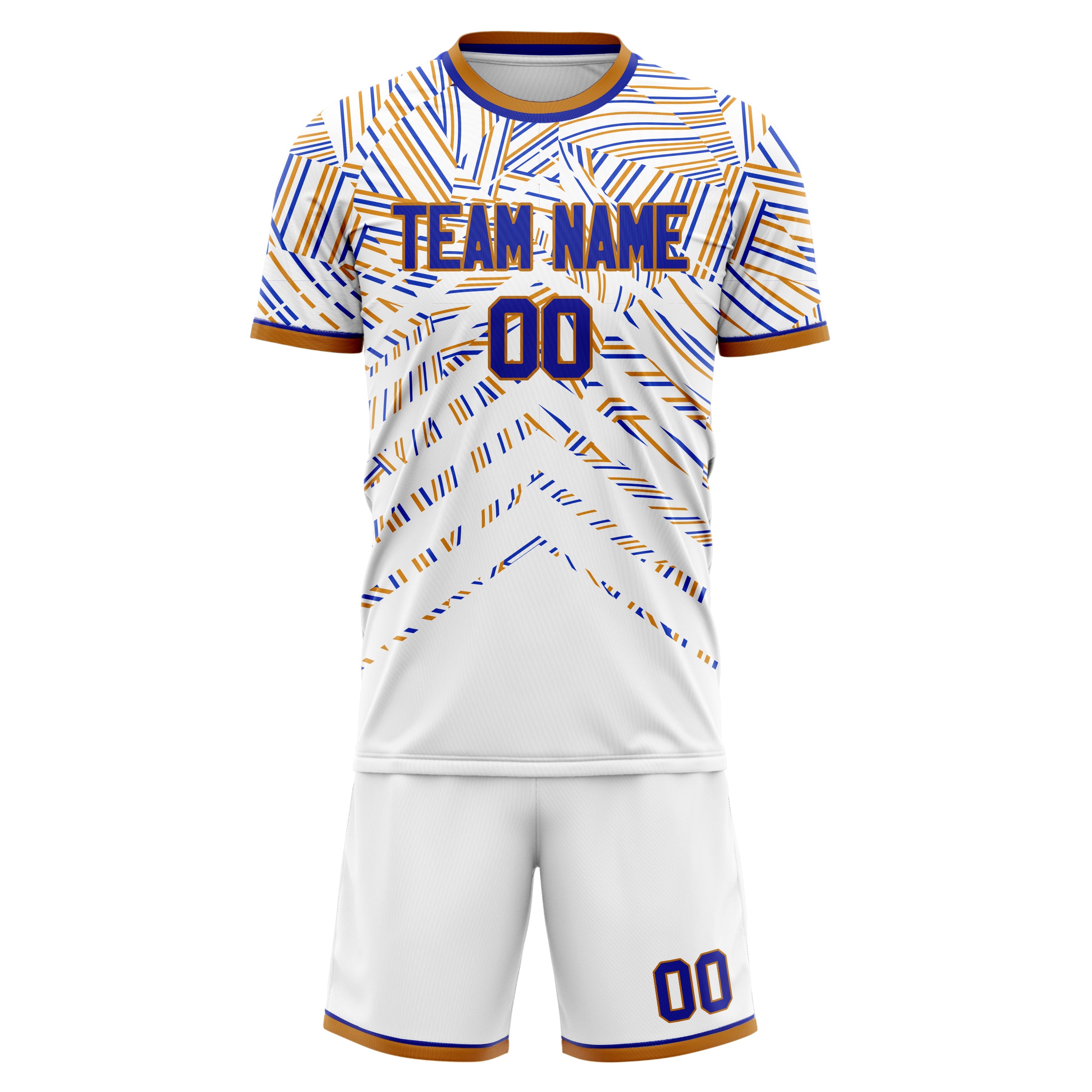 Custom White Royal GeometricalPattern Soccer Jersey