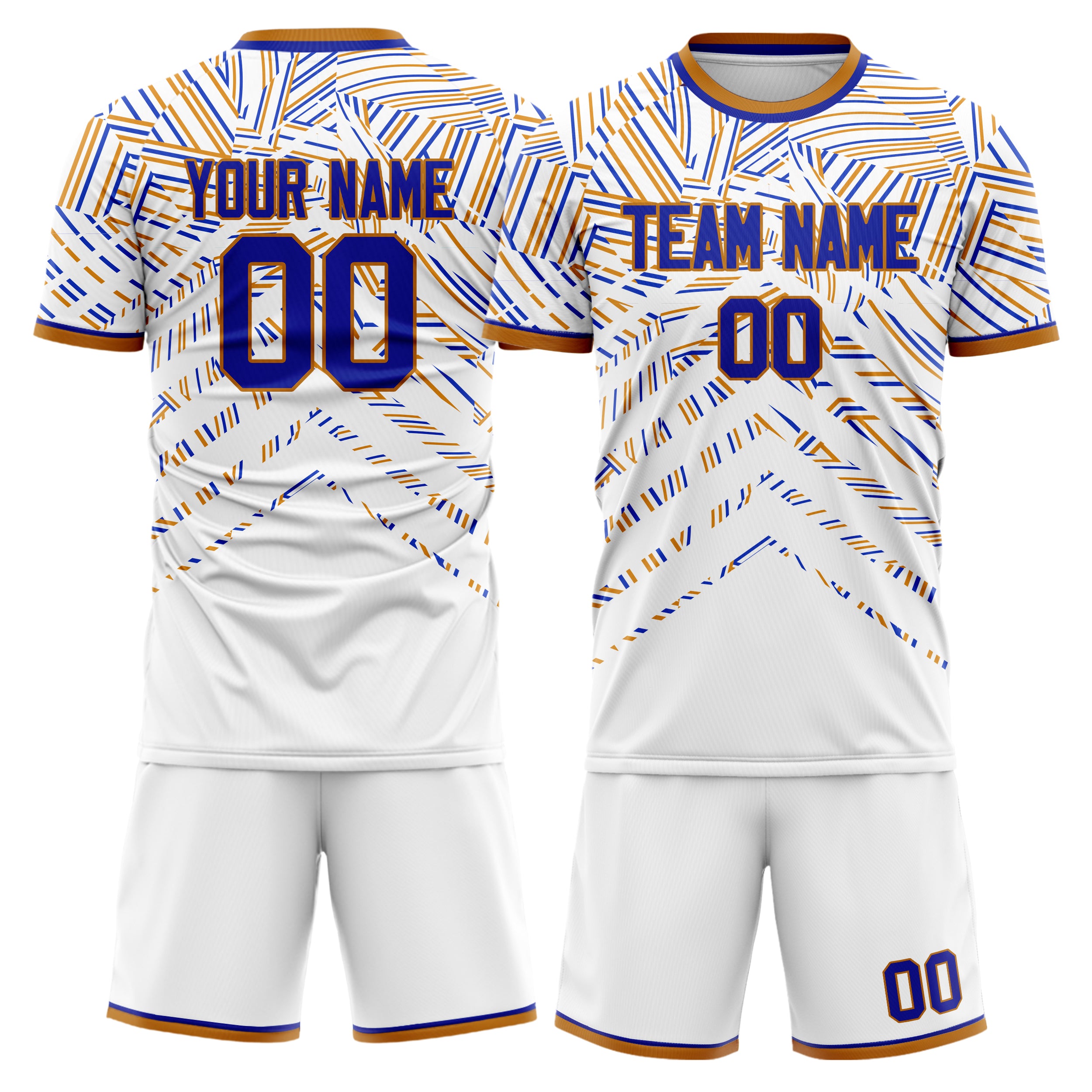 Custom White Royal GeometricalPattern Soccer Jersey