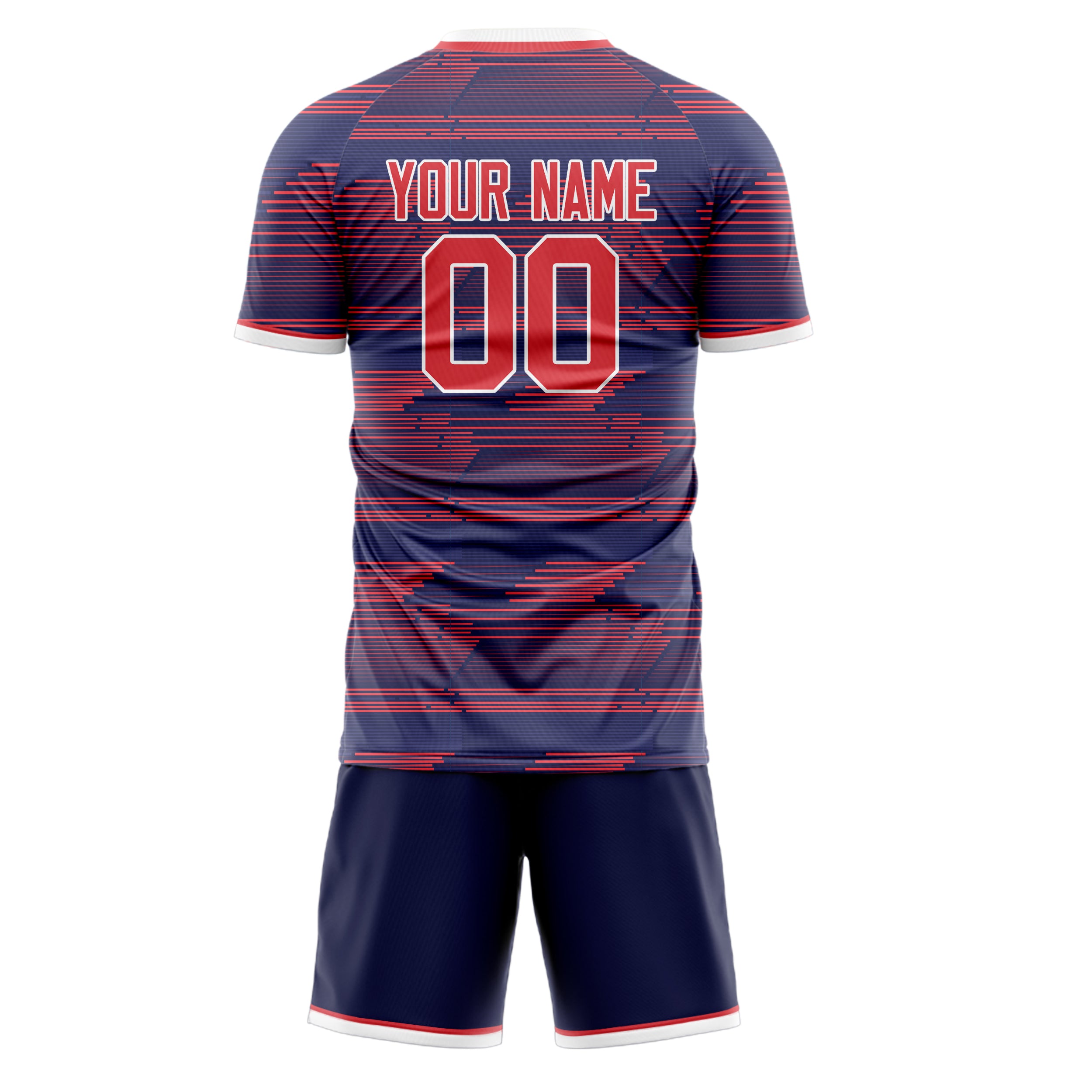 Custom Navy Red GeometricalPattern Soccer Jersey