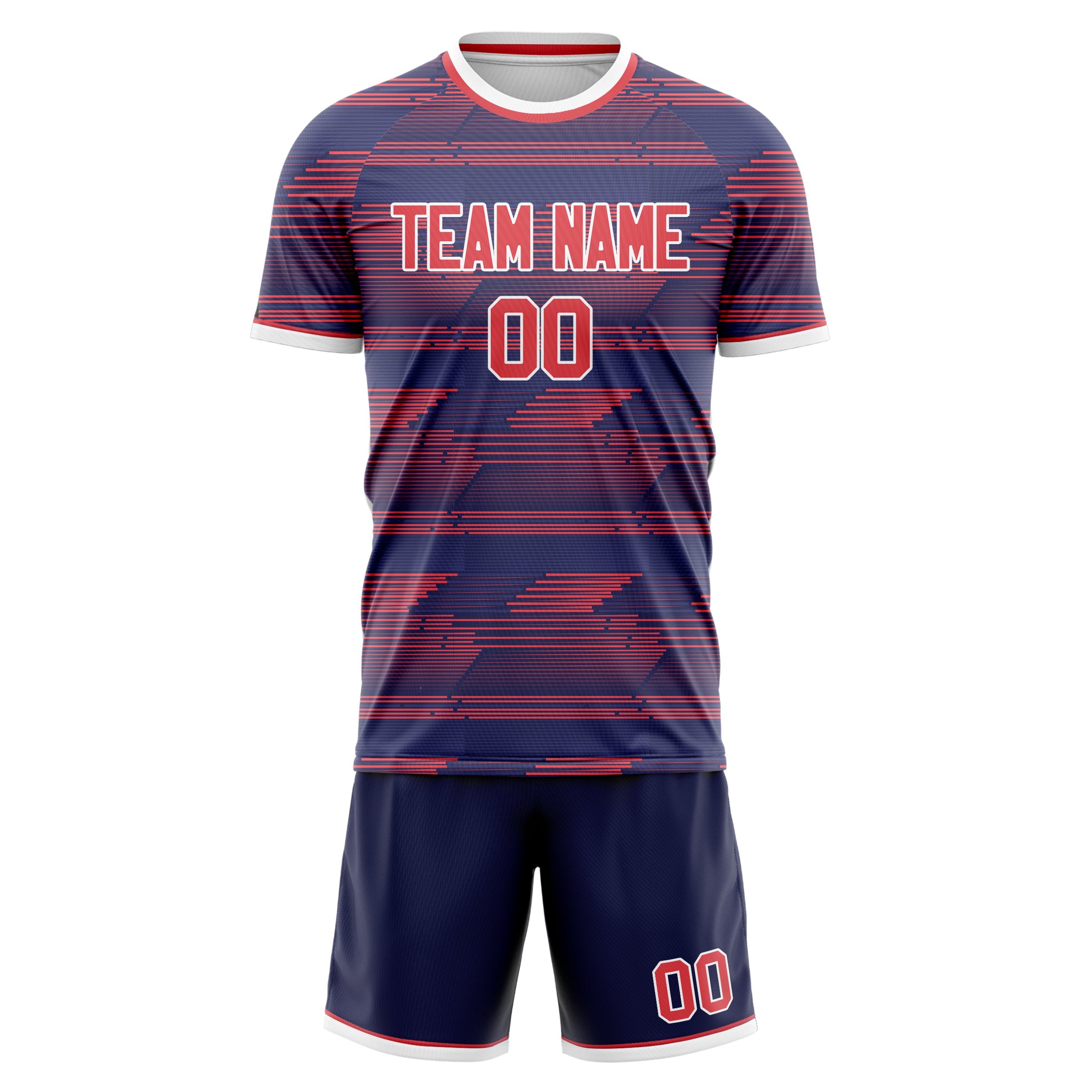 Custom Navy Red GeometricalPattern Soccer Jersey