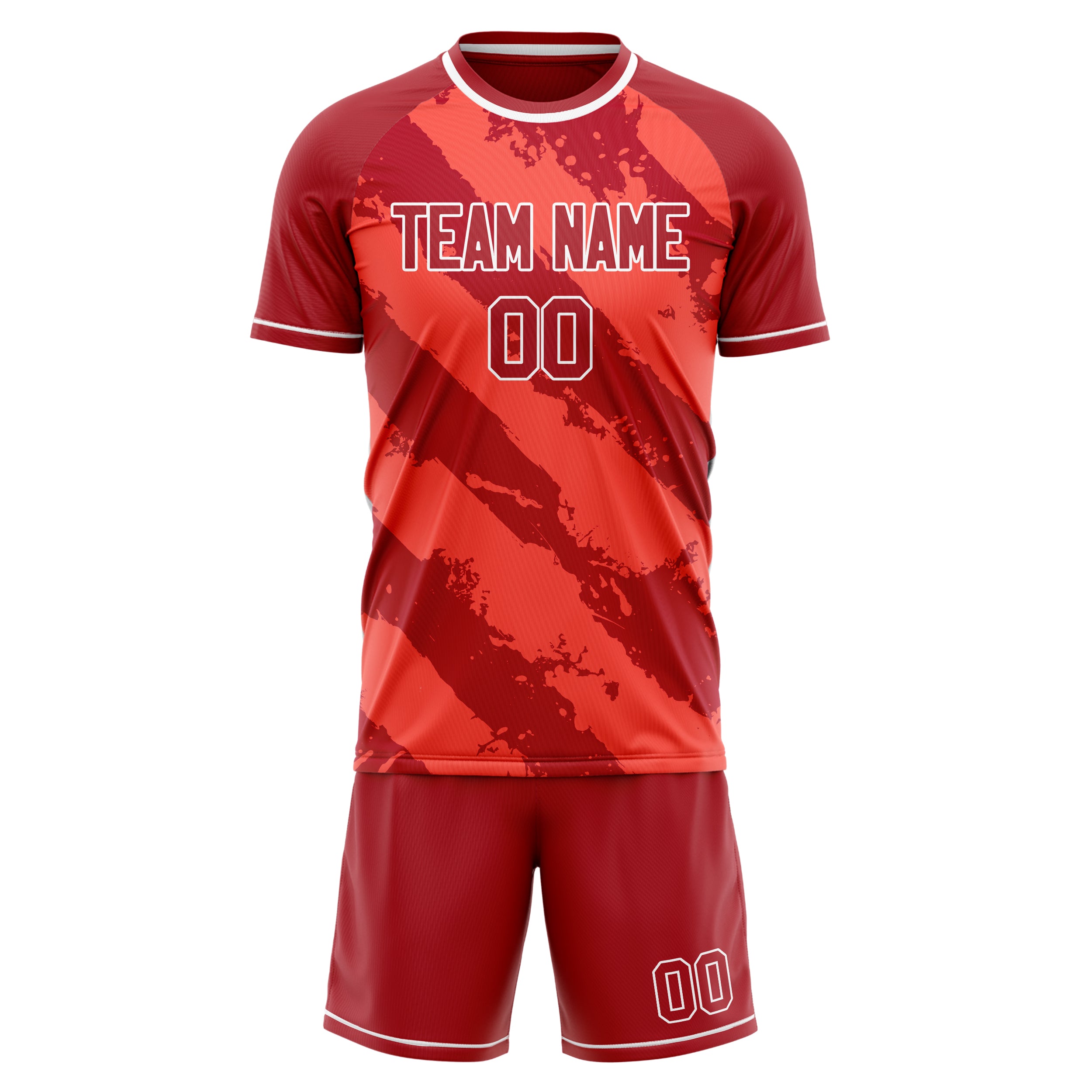 Custom Red White GeometricalPattern Soccer Jersey