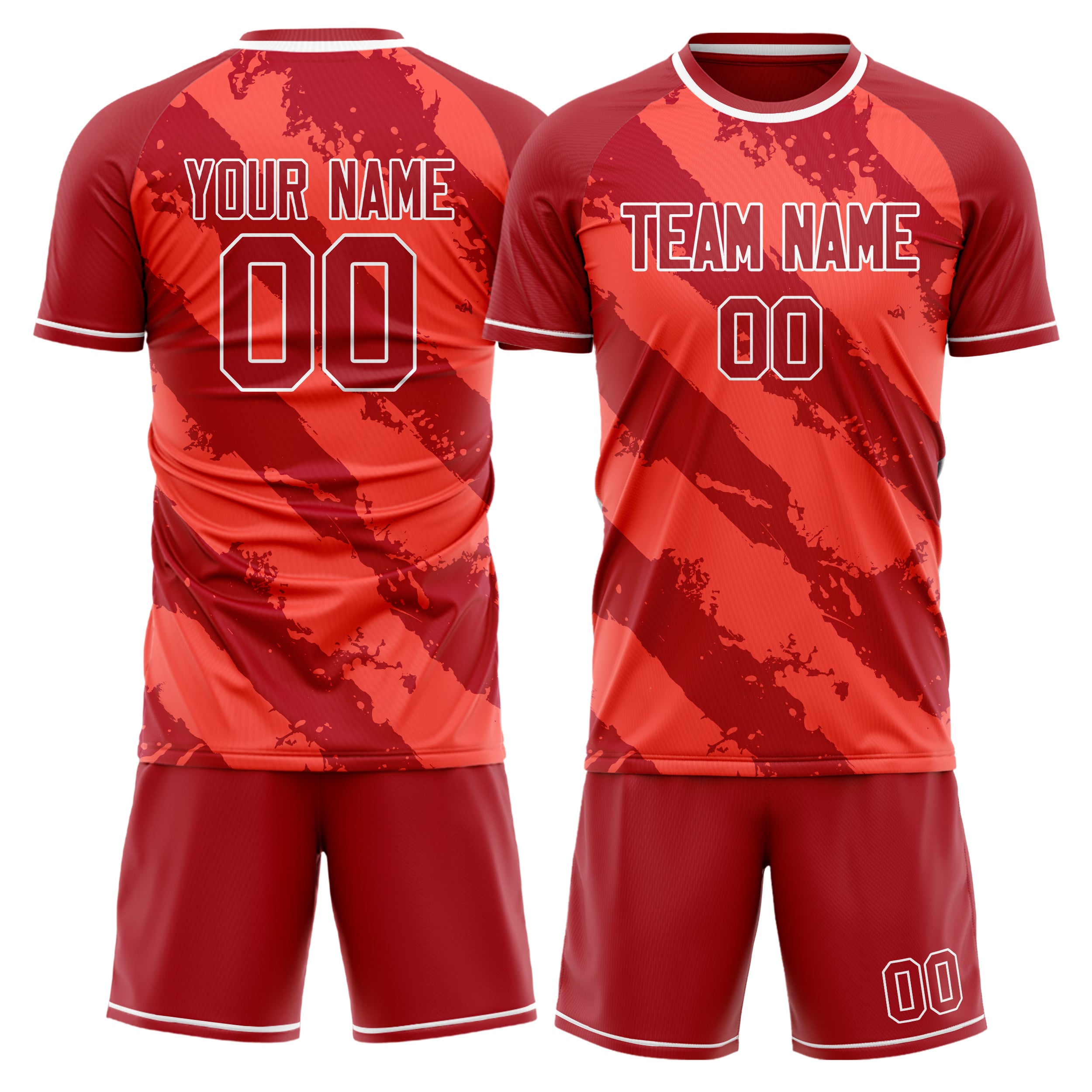 Custom Red White GeometricalPattern Soccer Jersey