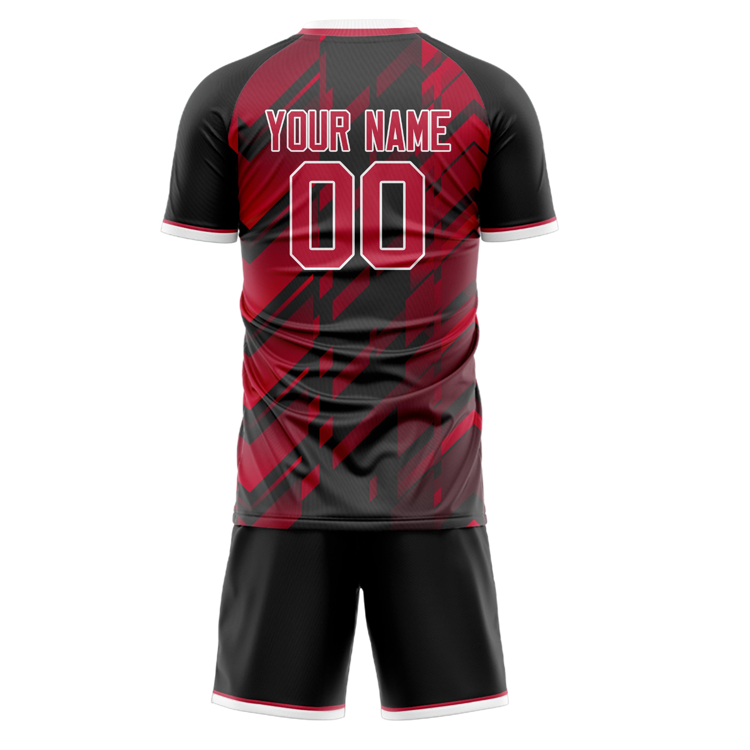 Custom Black Red GeometricalPattern Soccer Jersey