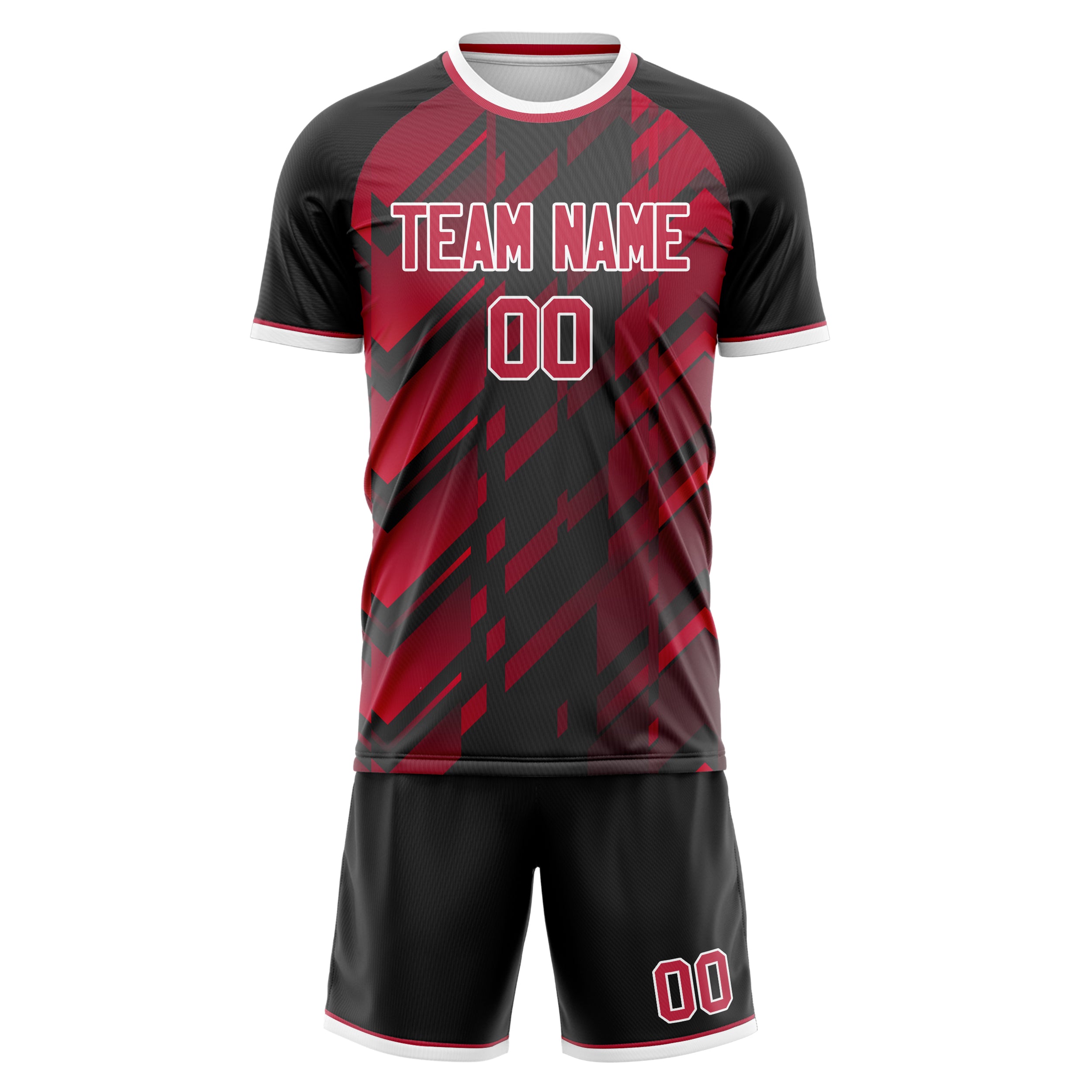 Custom Black Red GeometricalPattern Soccer Jersey